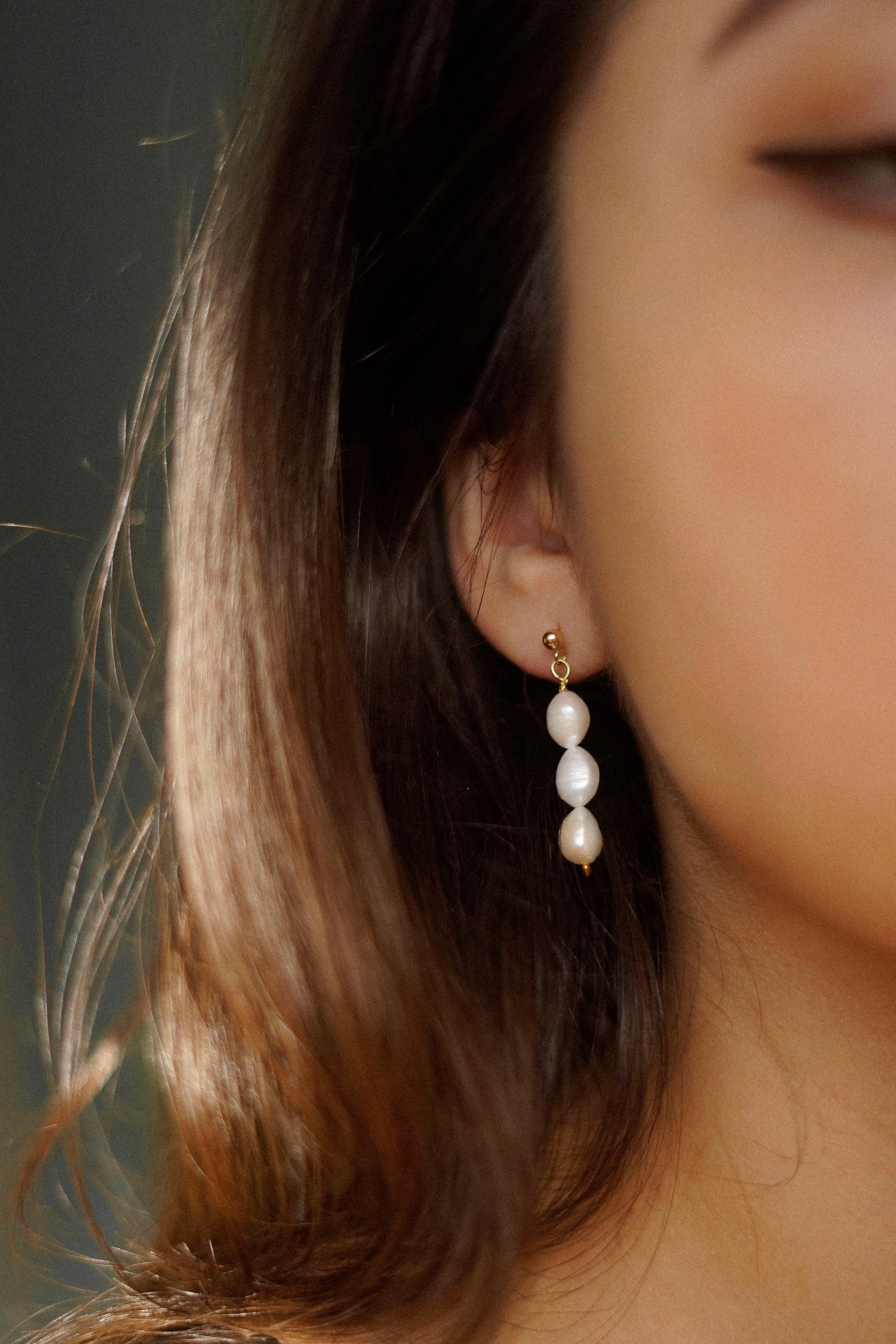 Triple Freshwater Pearl Studs