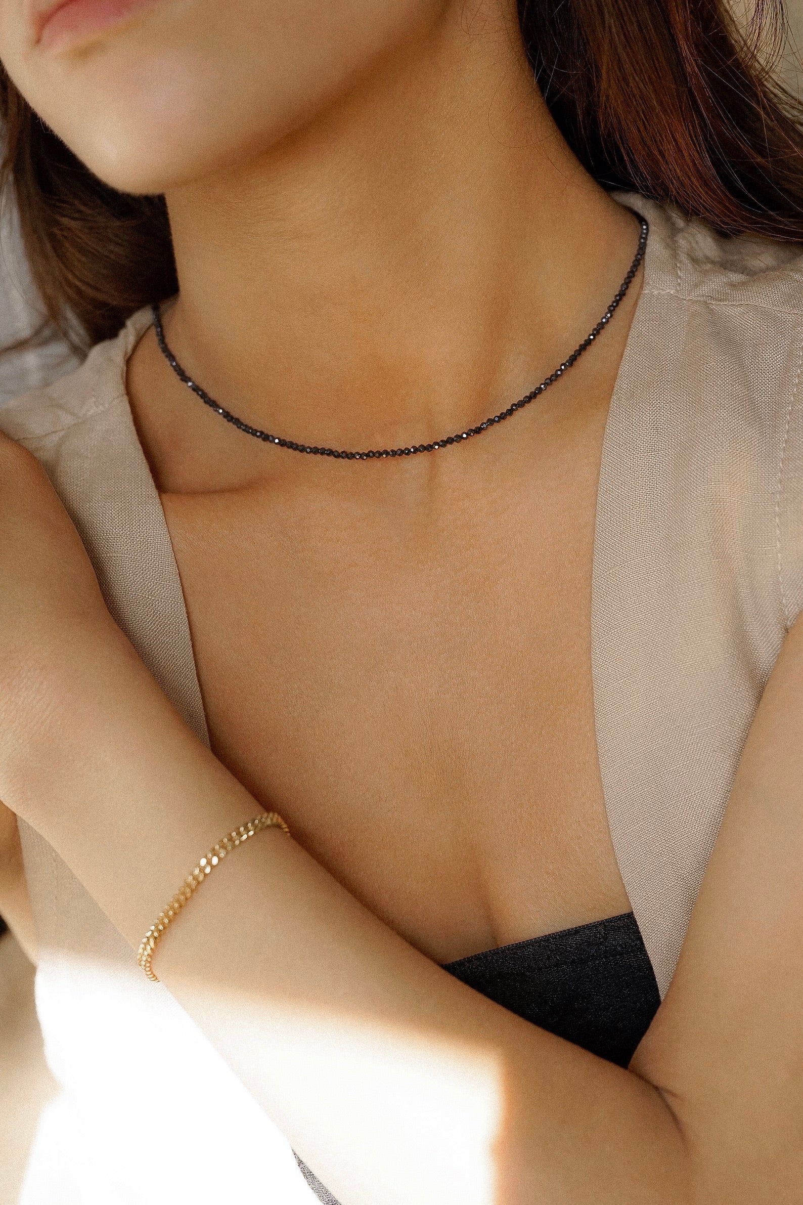 Black Faceted Gemstone Beaded Necklace