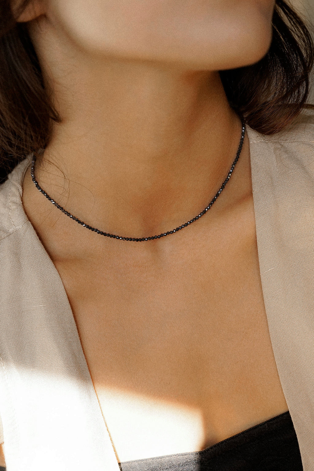 Black Faceted Gemstone Beaded Necklace