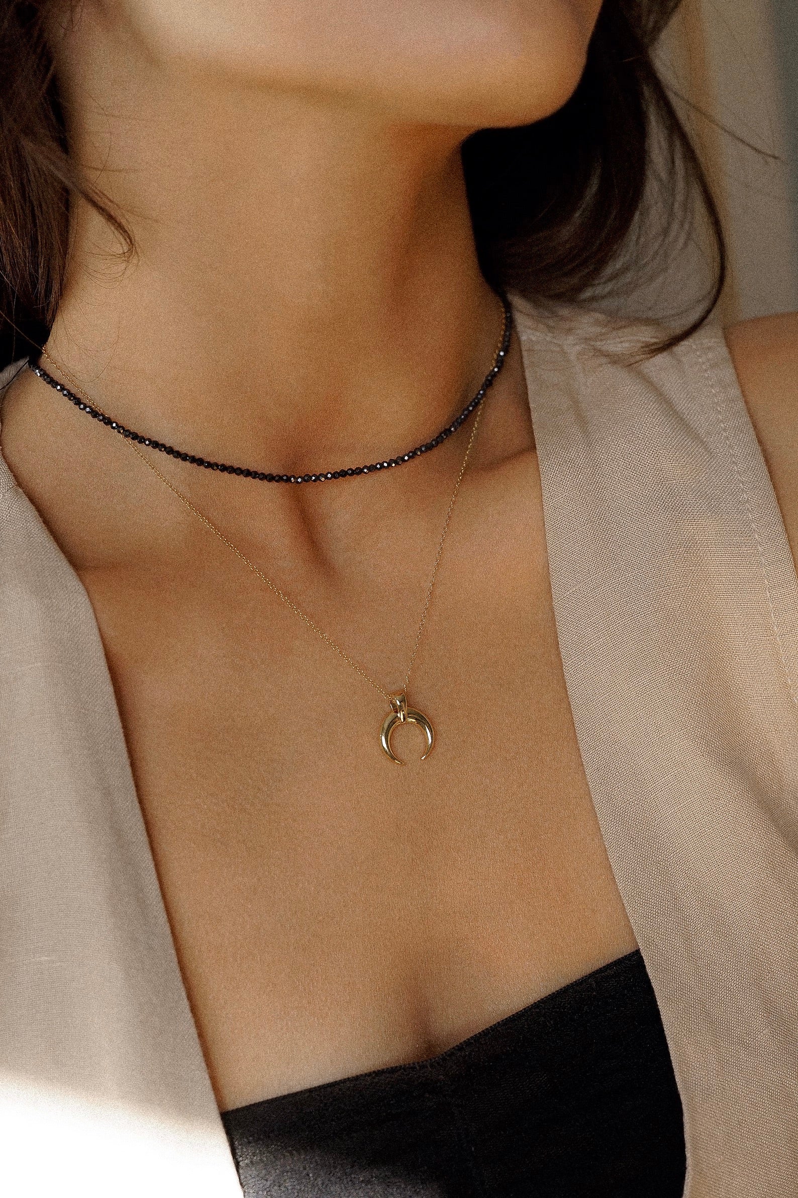 Black Faceted Gemstone Beaded Necklace