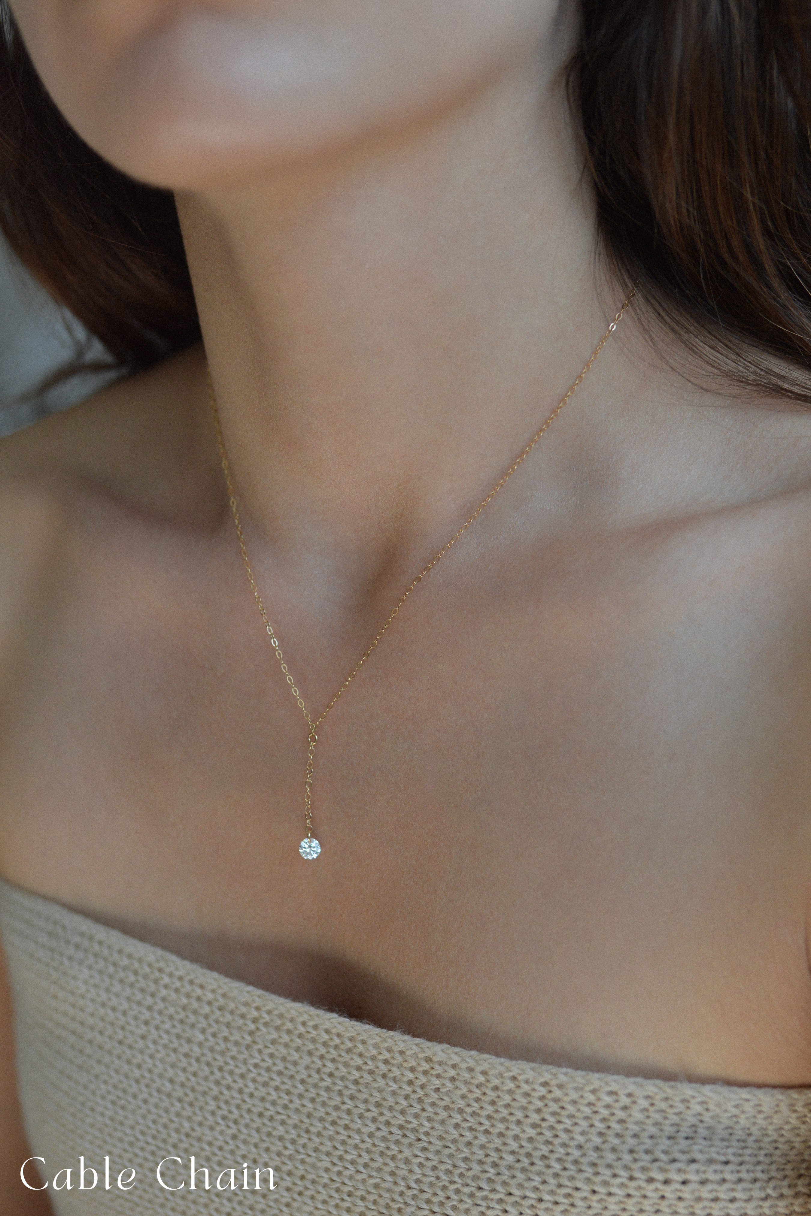 Lariat Cubic Zirconia Charm Necklace