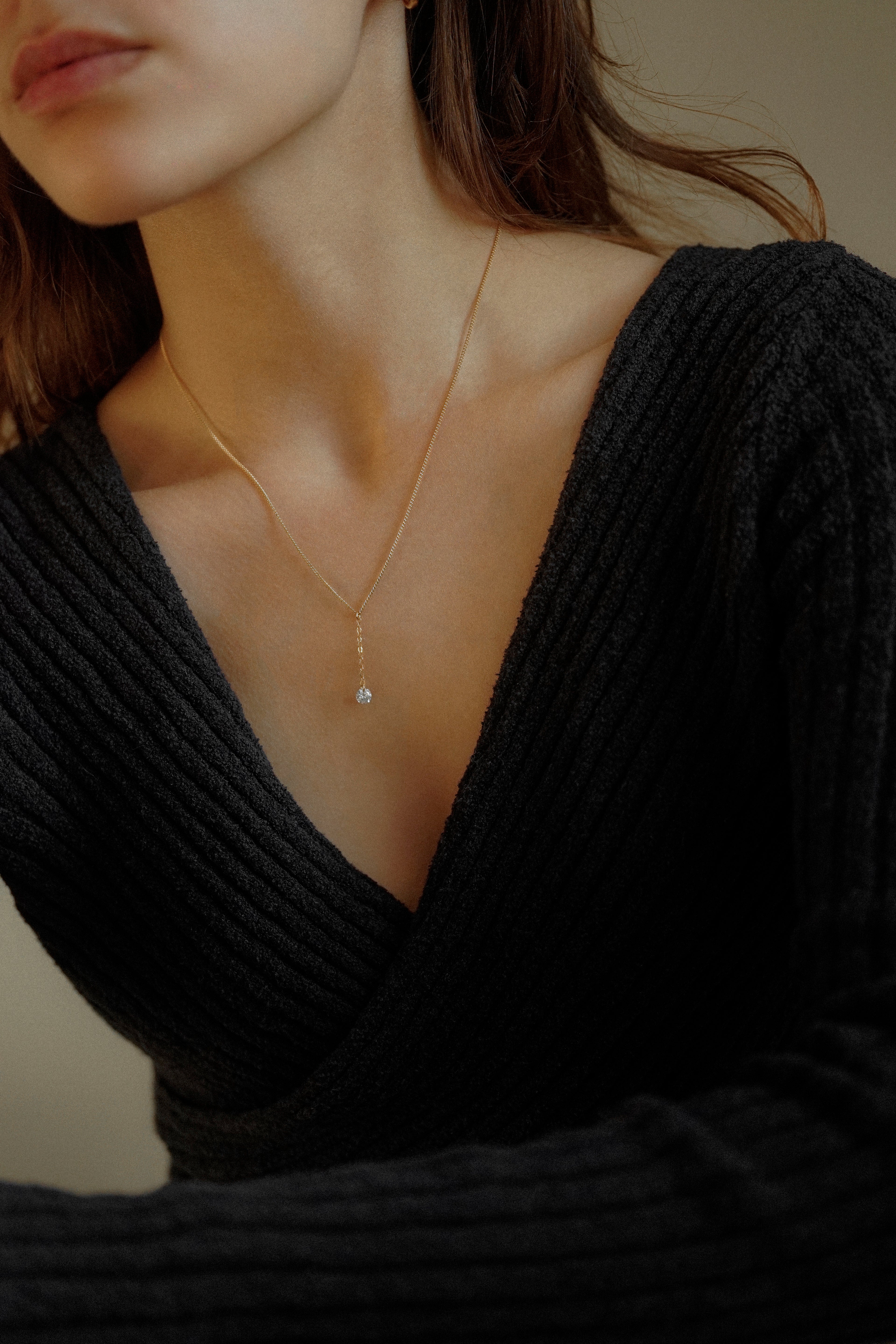 Lariat Cubic Zirconia Charm Necklace