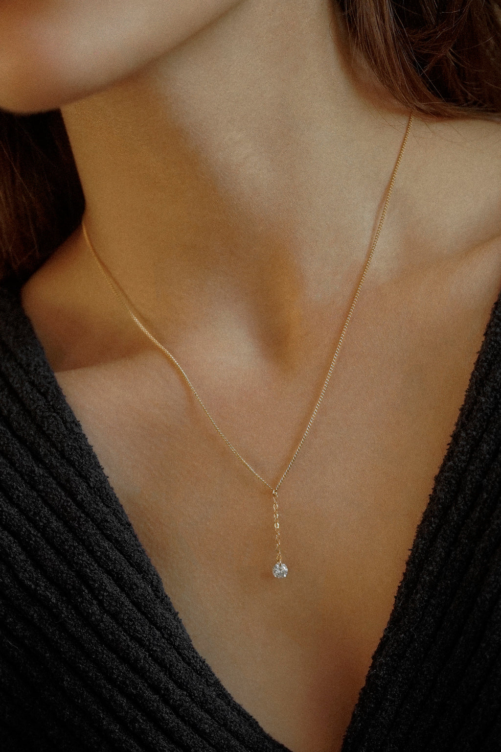 Lariat Cubic Zirconia Charm Necklace