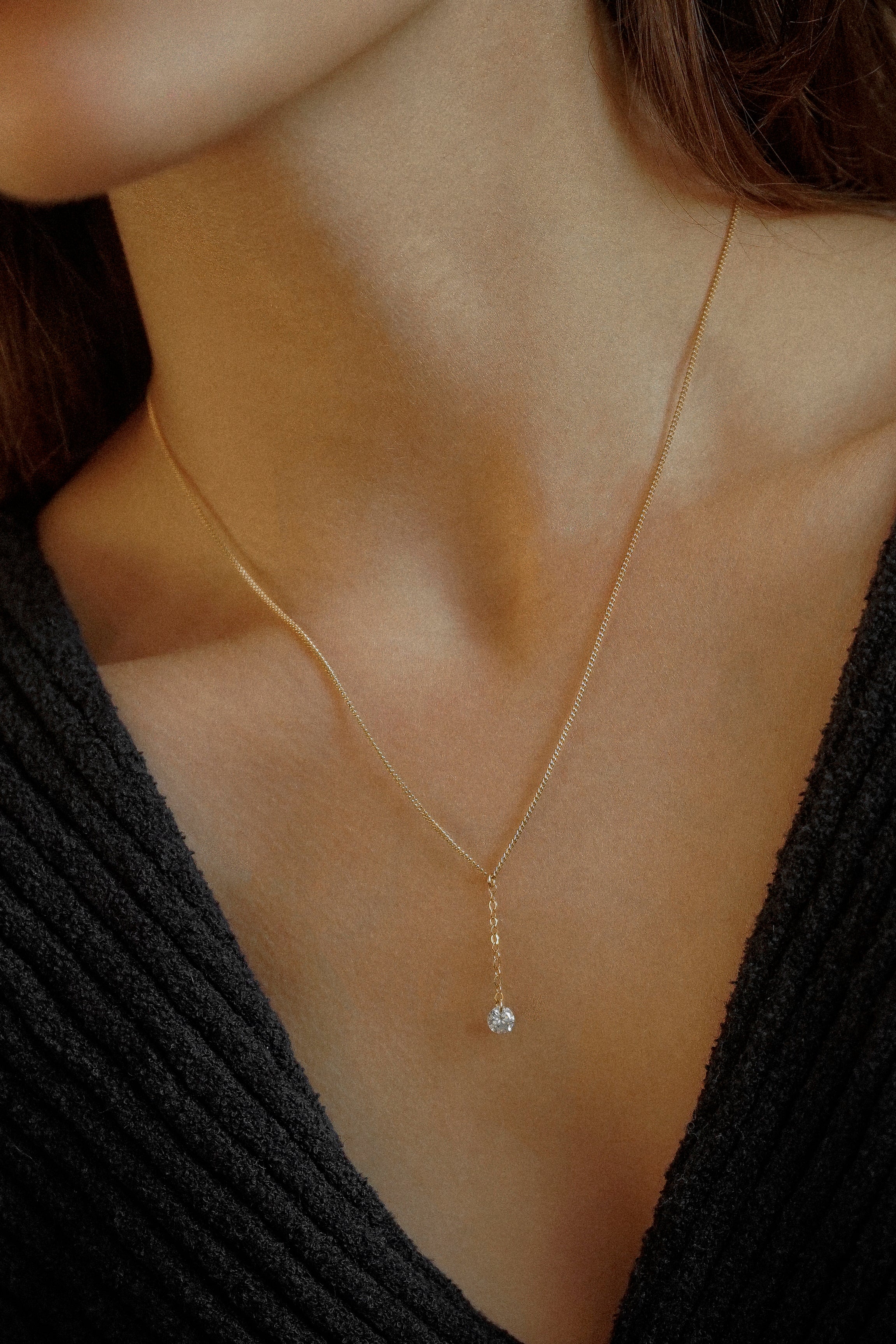 Lariat Cubic Zirconia Charm Necklace