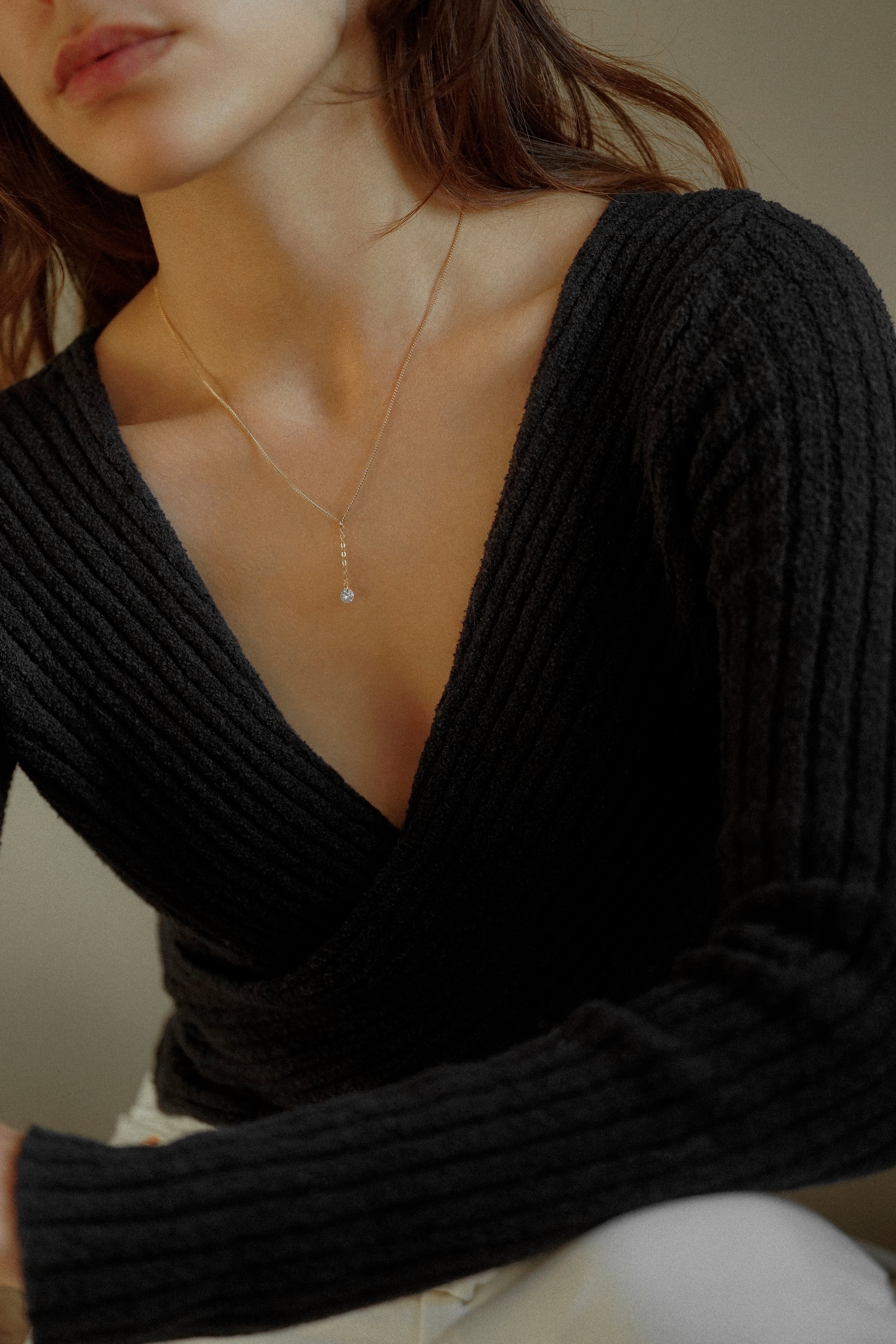 Lariat Cubic Zirconia Charm Necklace