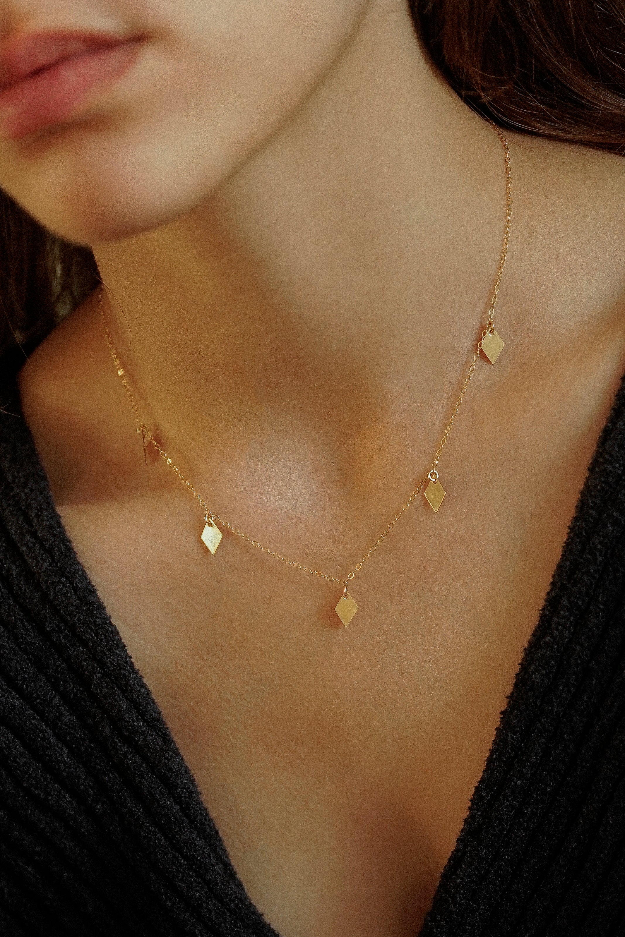 Rhombus Disc Drop Necklace