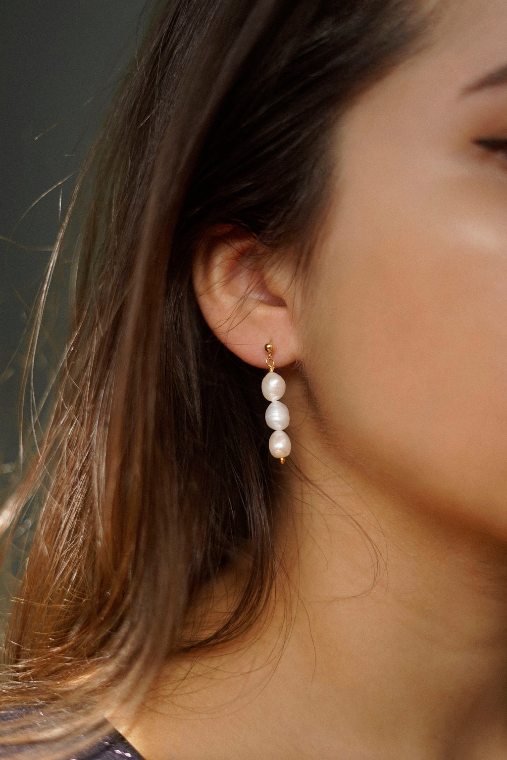 Triple Freshwater Pearl Studs