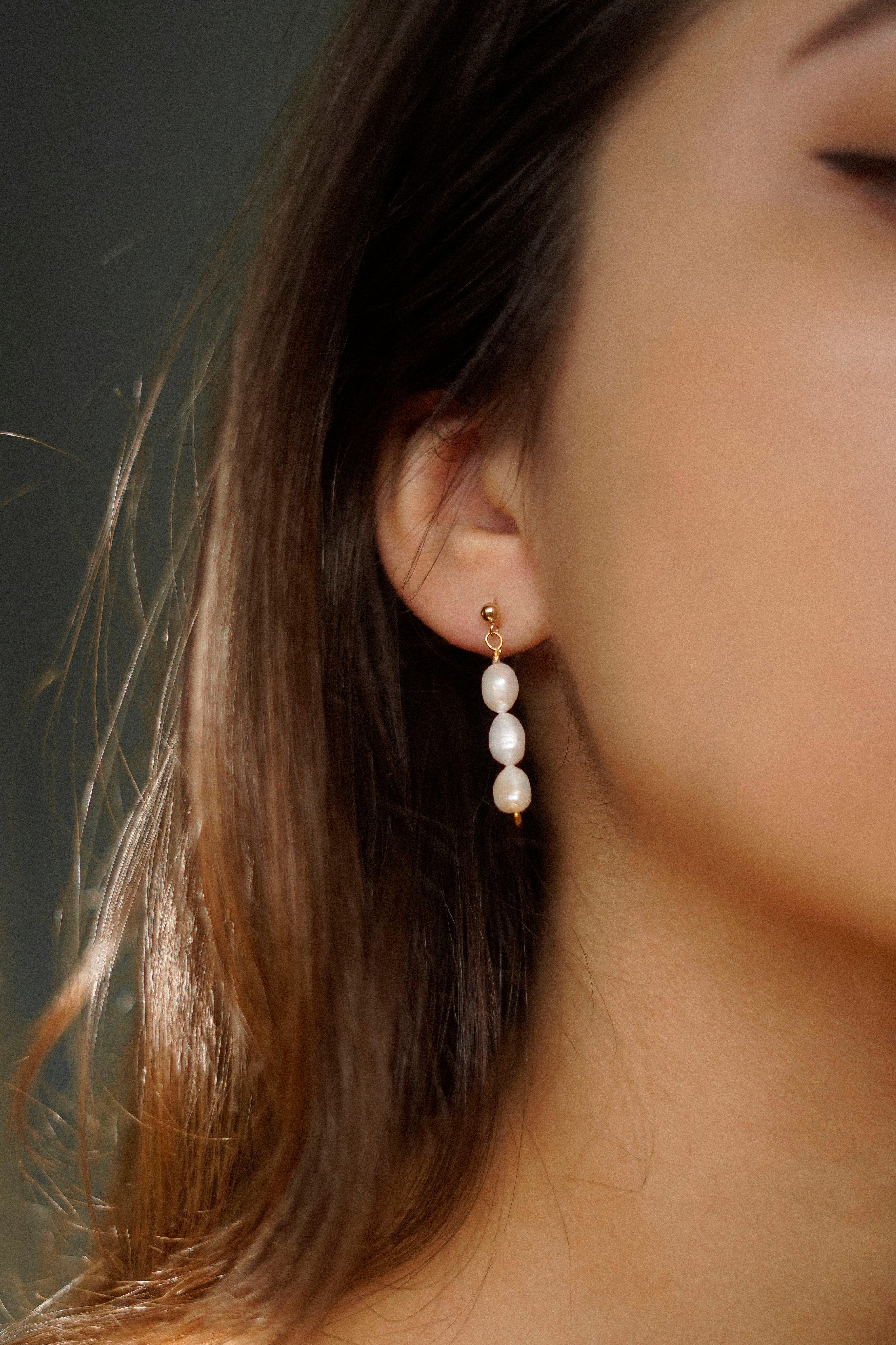 Triple Freshwater Pearl Studs