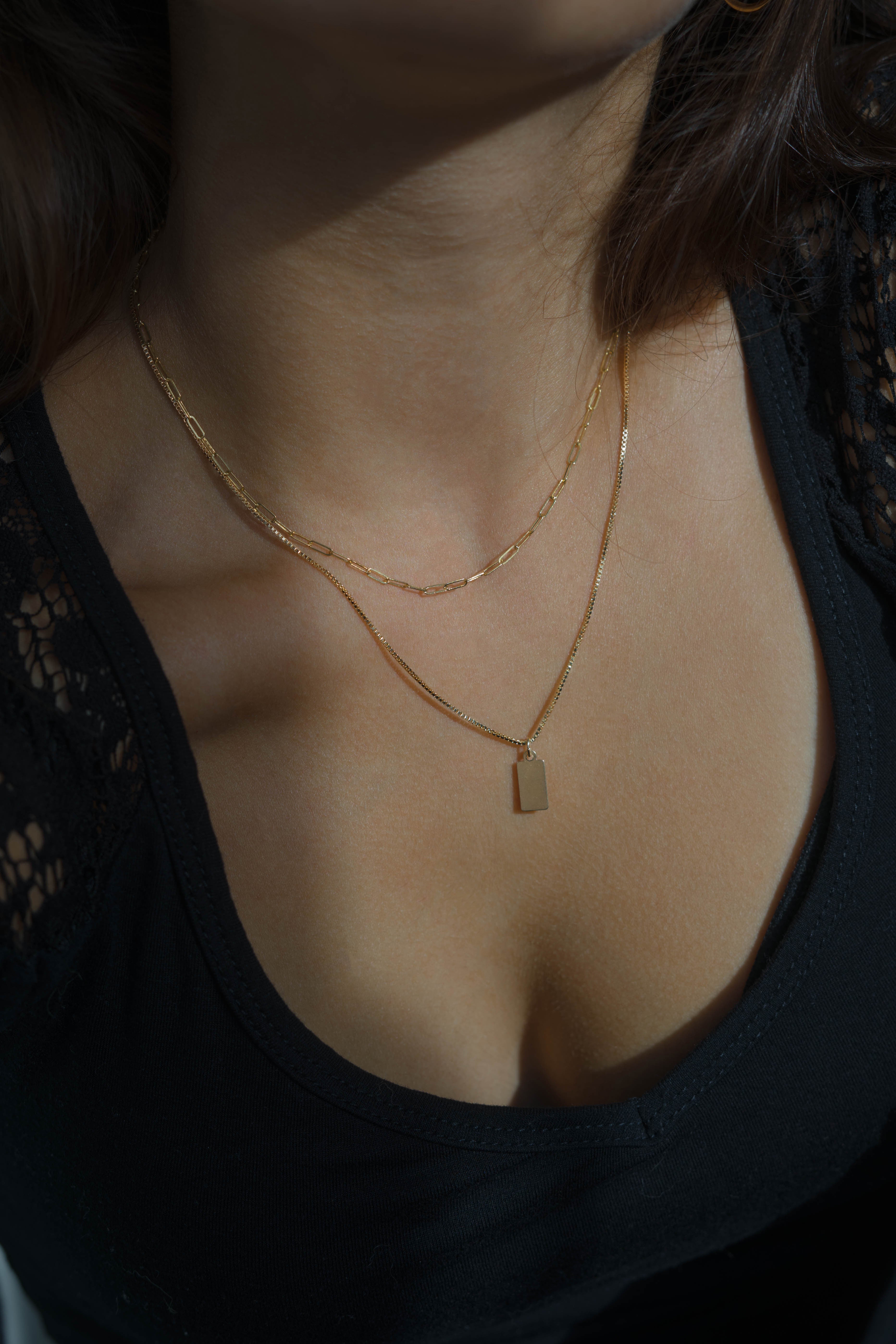 Rectangle Tag Charm Necklace