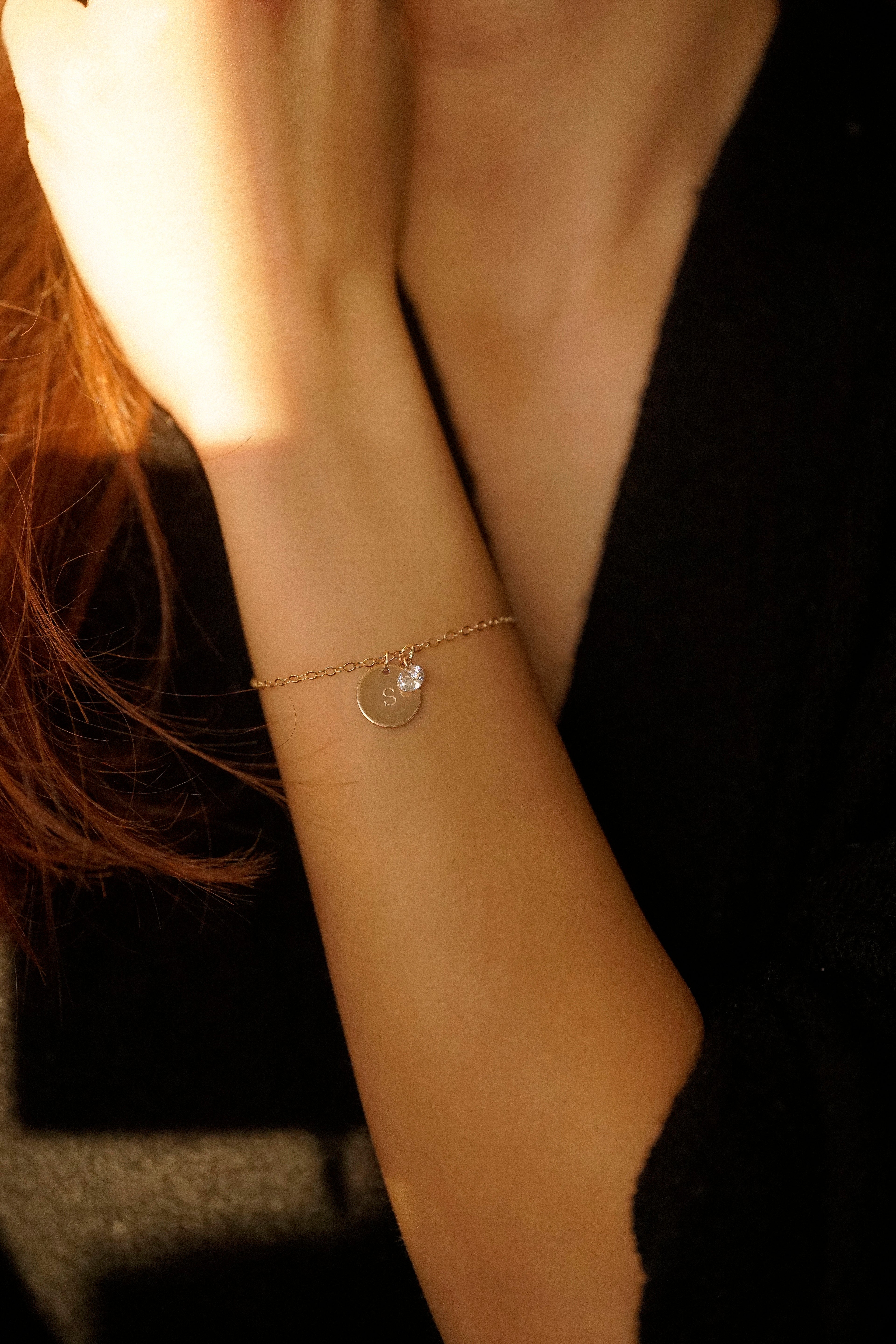Initial Disc Cubic Zirconia Bracelet
