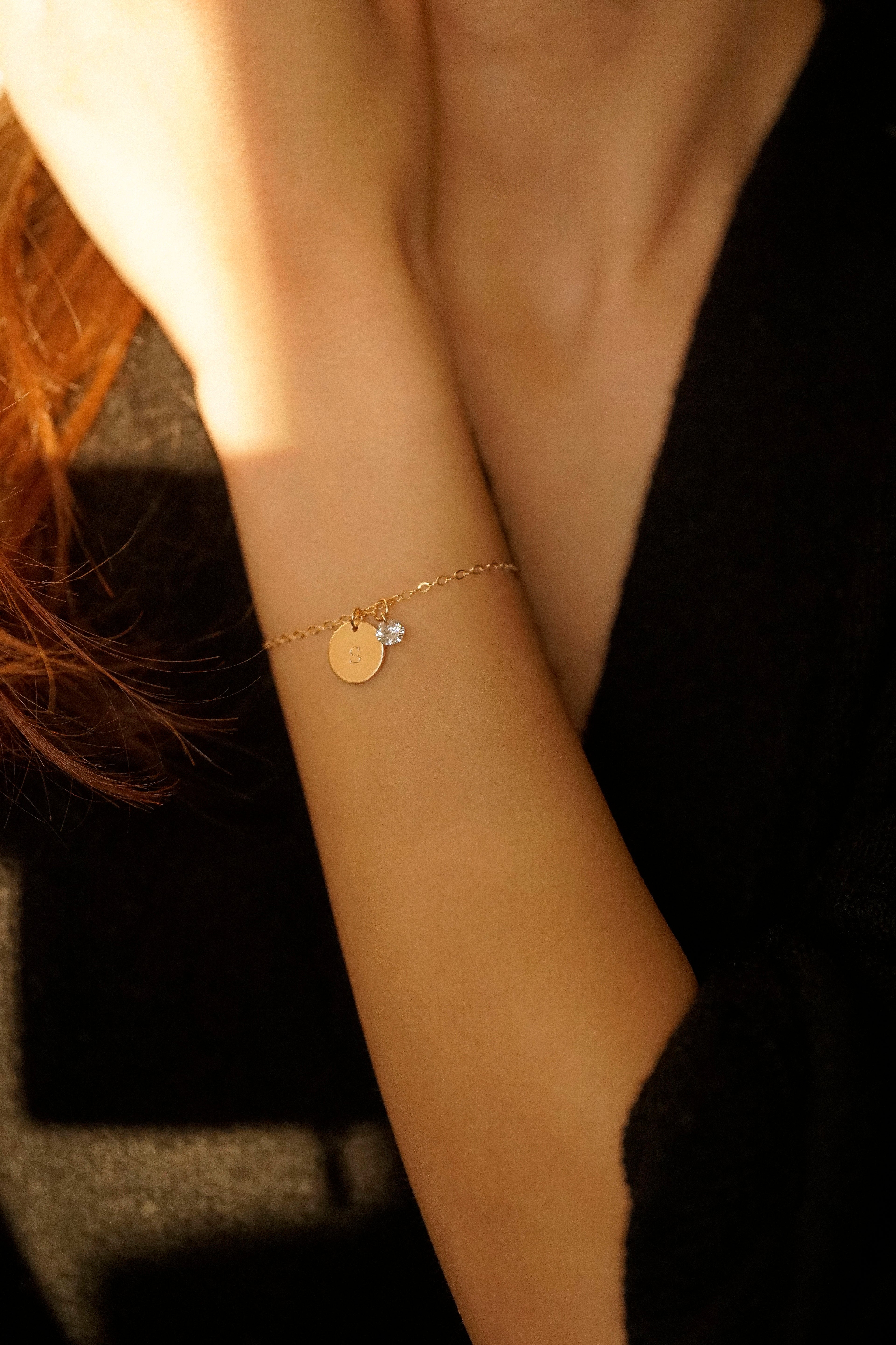Initial Disc Cubic Zirconia Bracelet