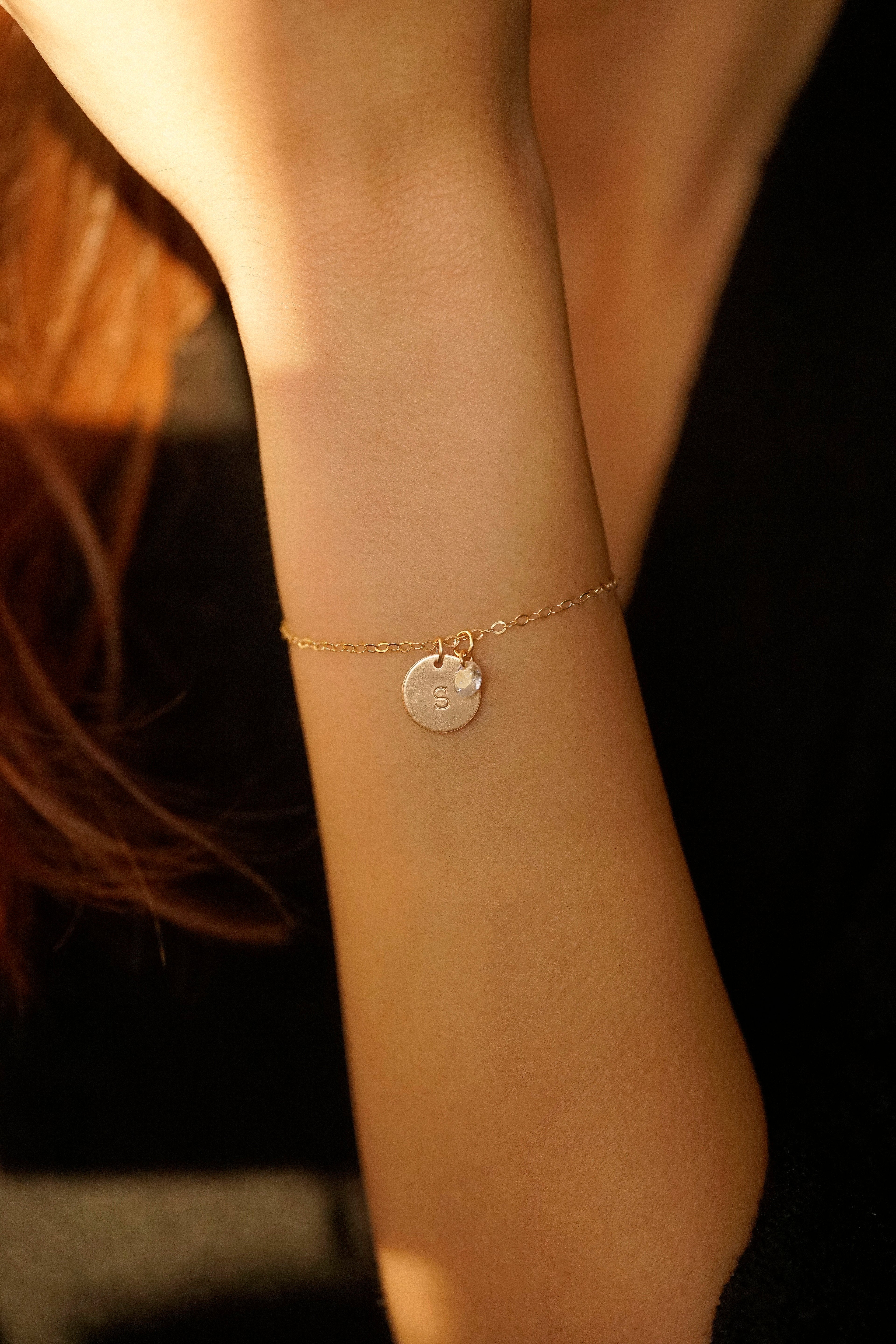 Initial Disc Cubic Zirconia Bracelet