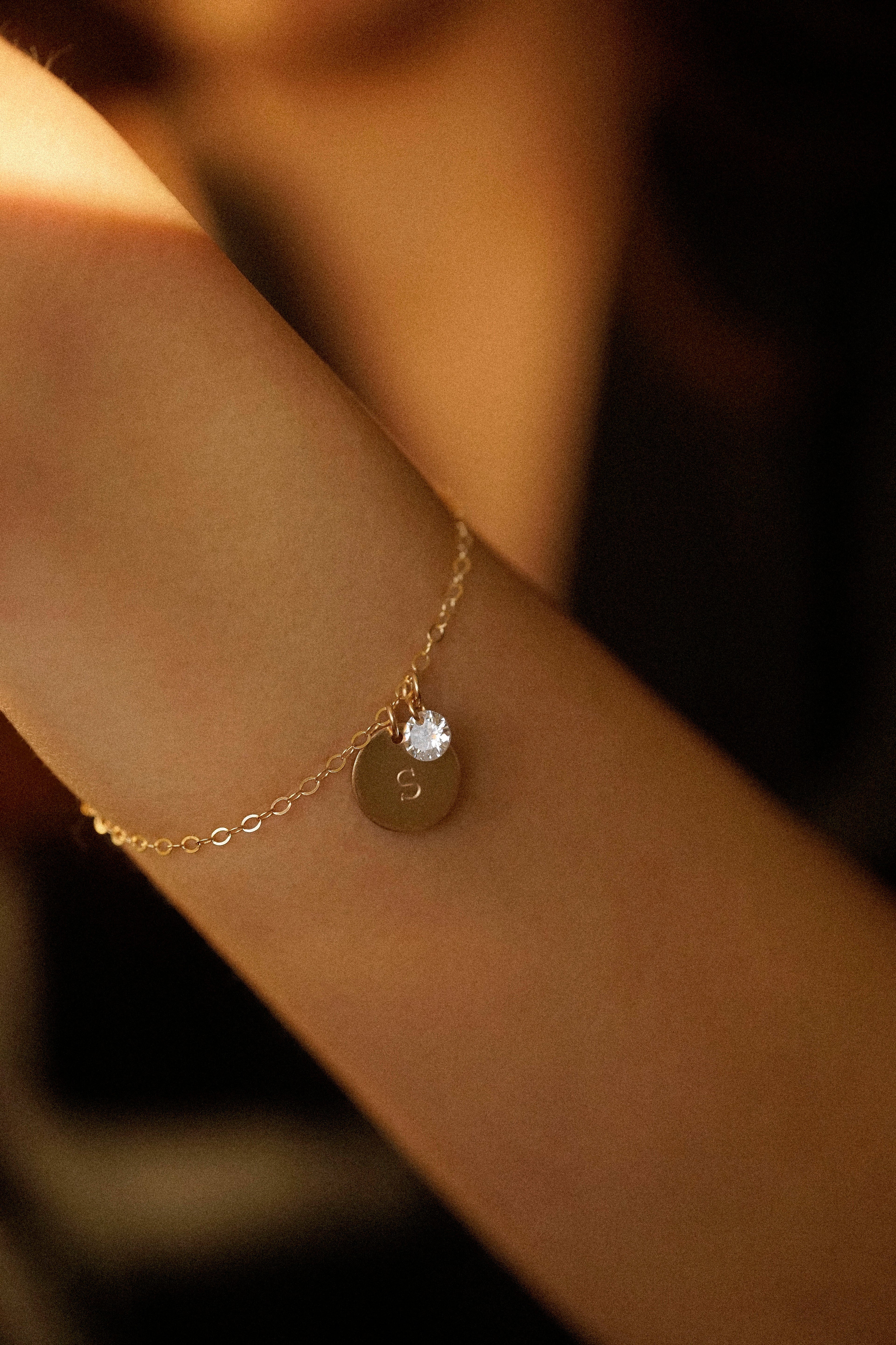 Initial Disc Cubic Zirconia Bracelet