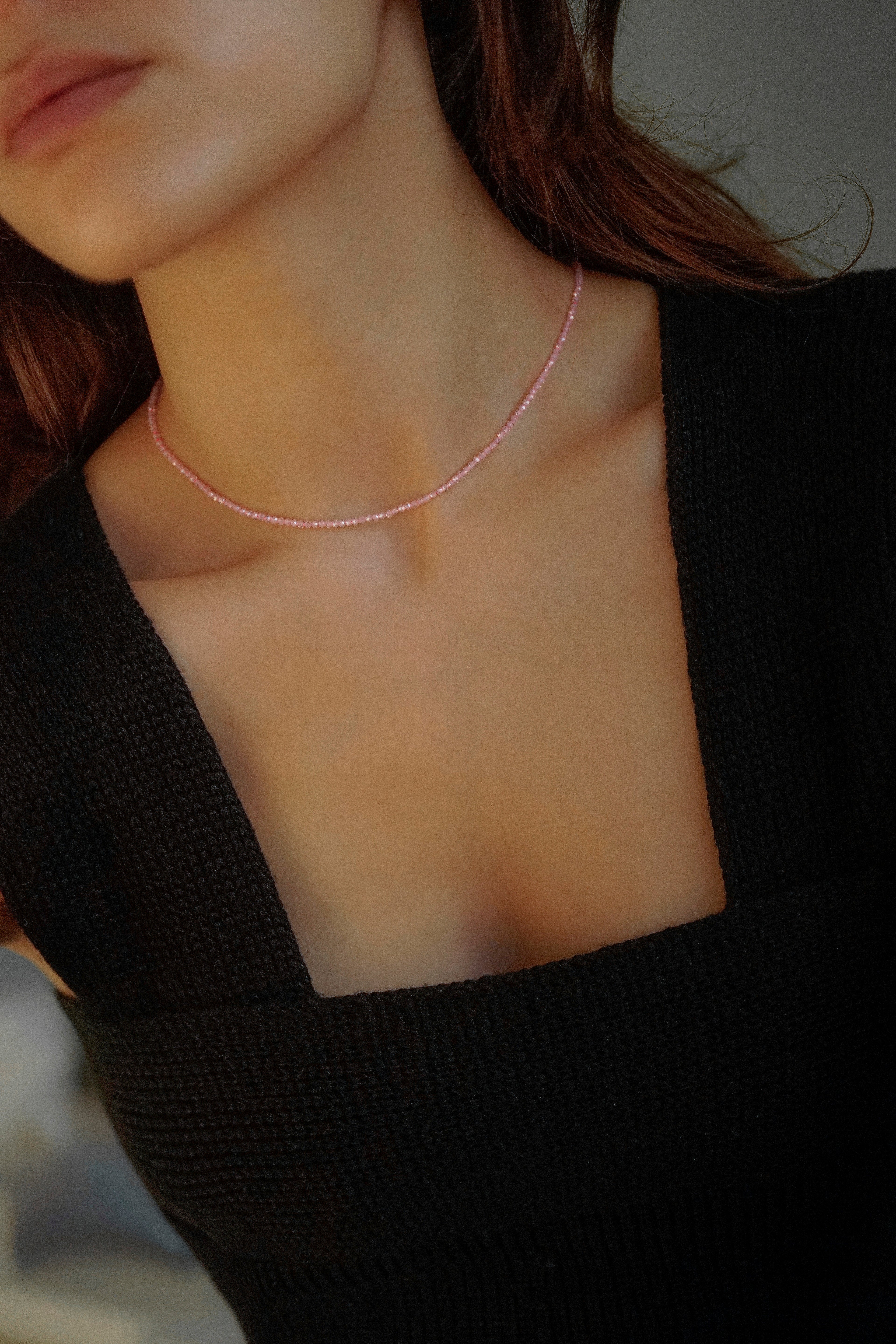 Pink Faceted Cubic Zirconia Beaded Necklace