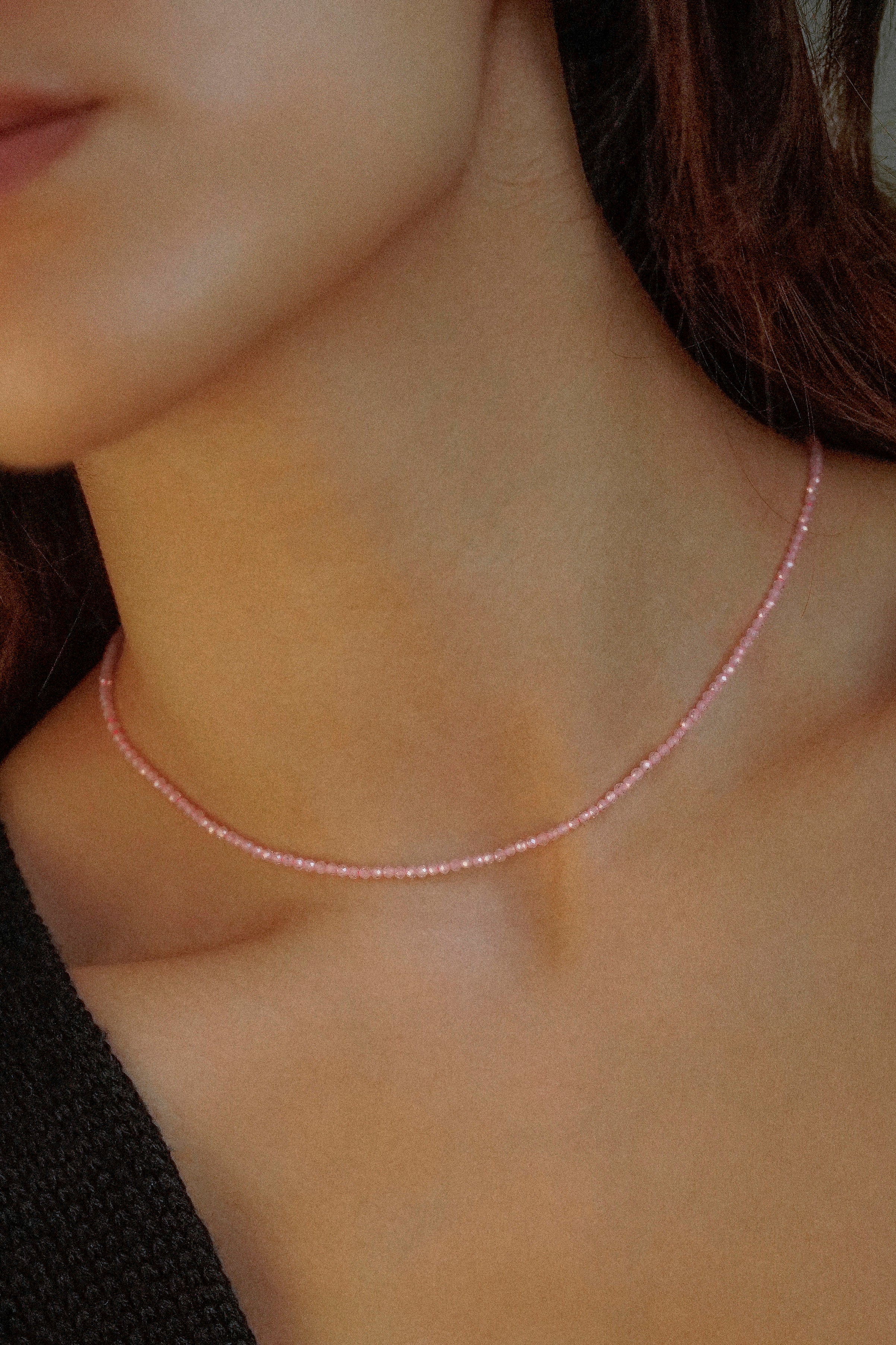 Pink Faceted Cubic Zirconia Beaded Necklace
