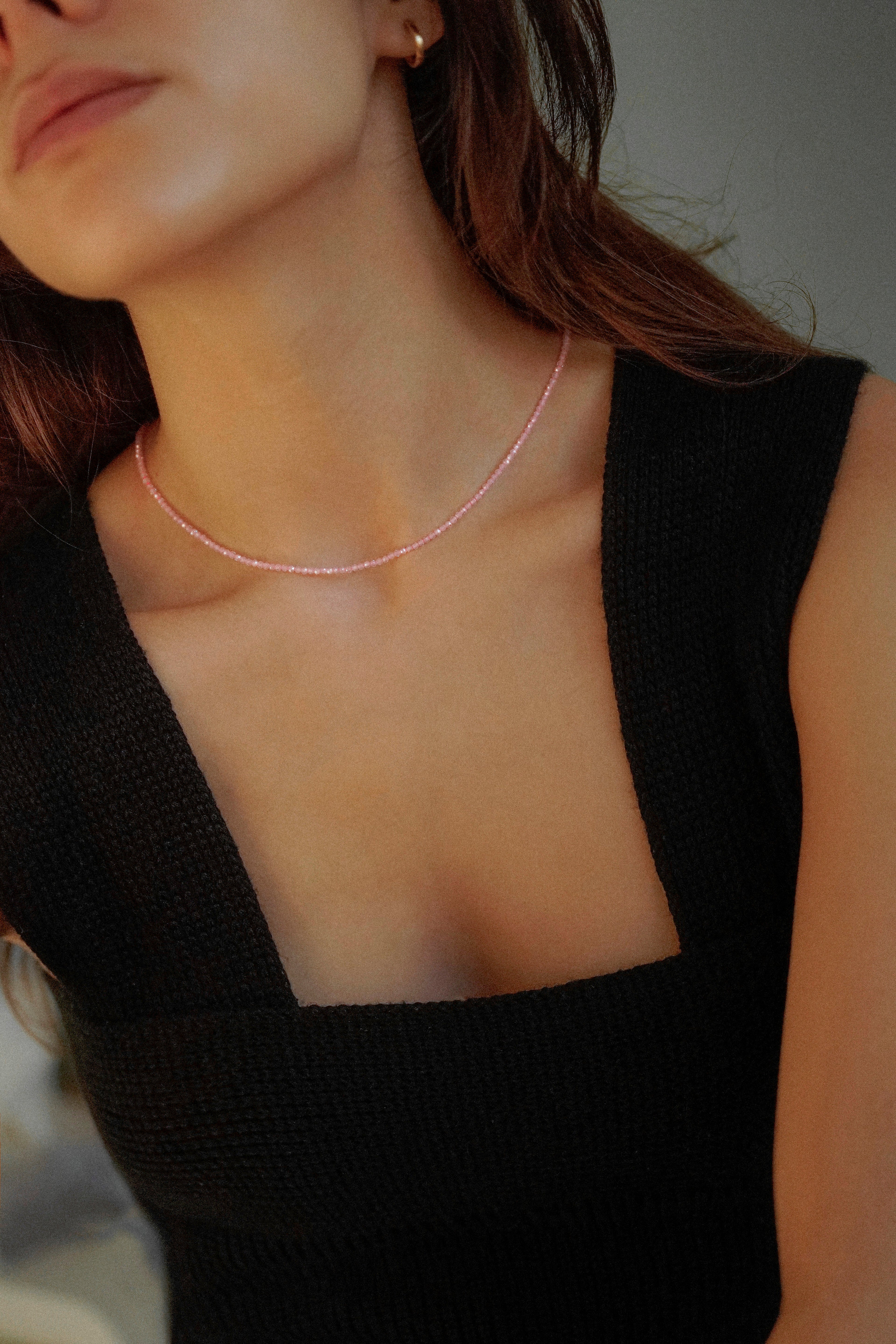 Pink Faceted Cubic Zirconia Beaded Necklace