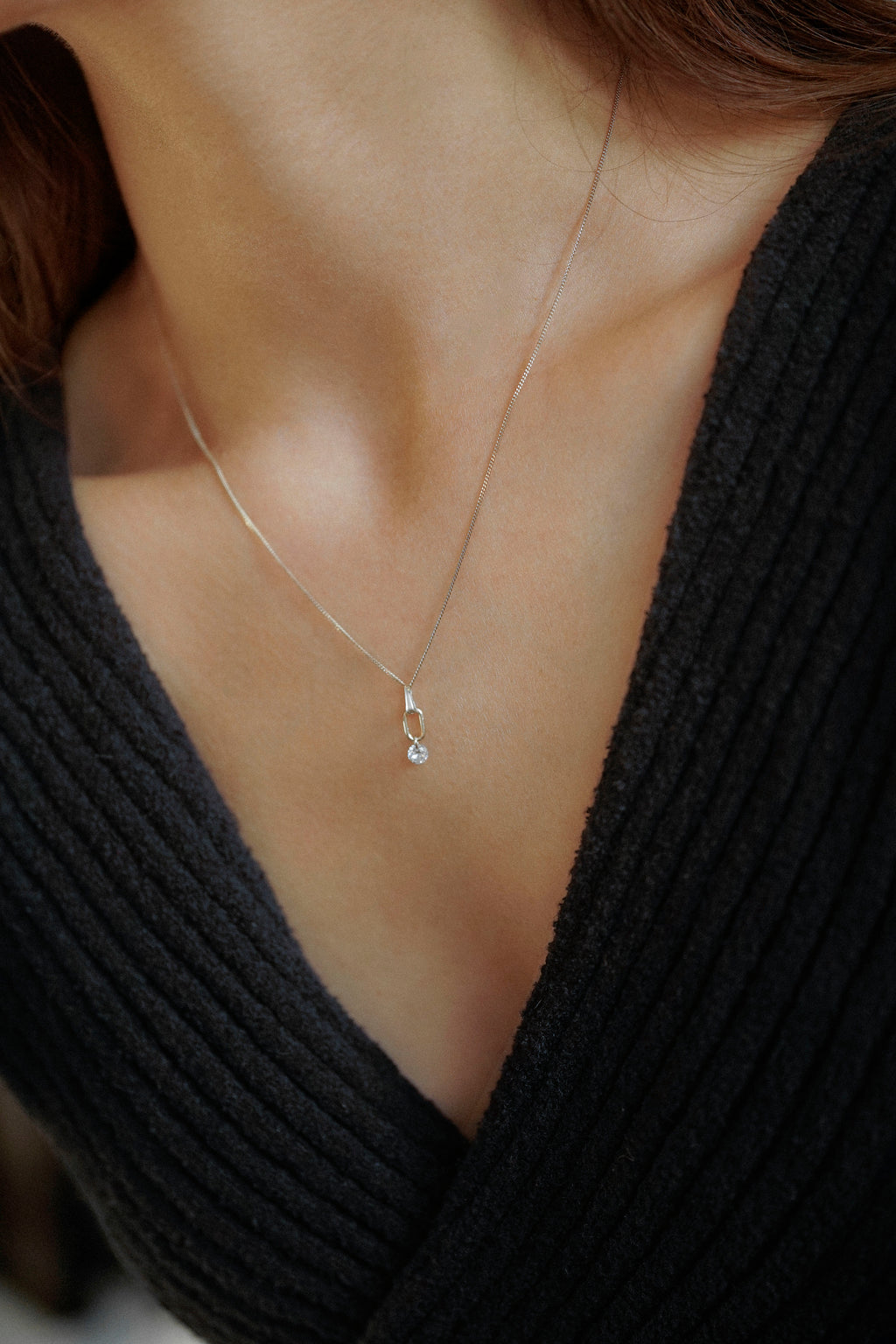 Rectangle Charm Cubic Zirconia Drop Necklace