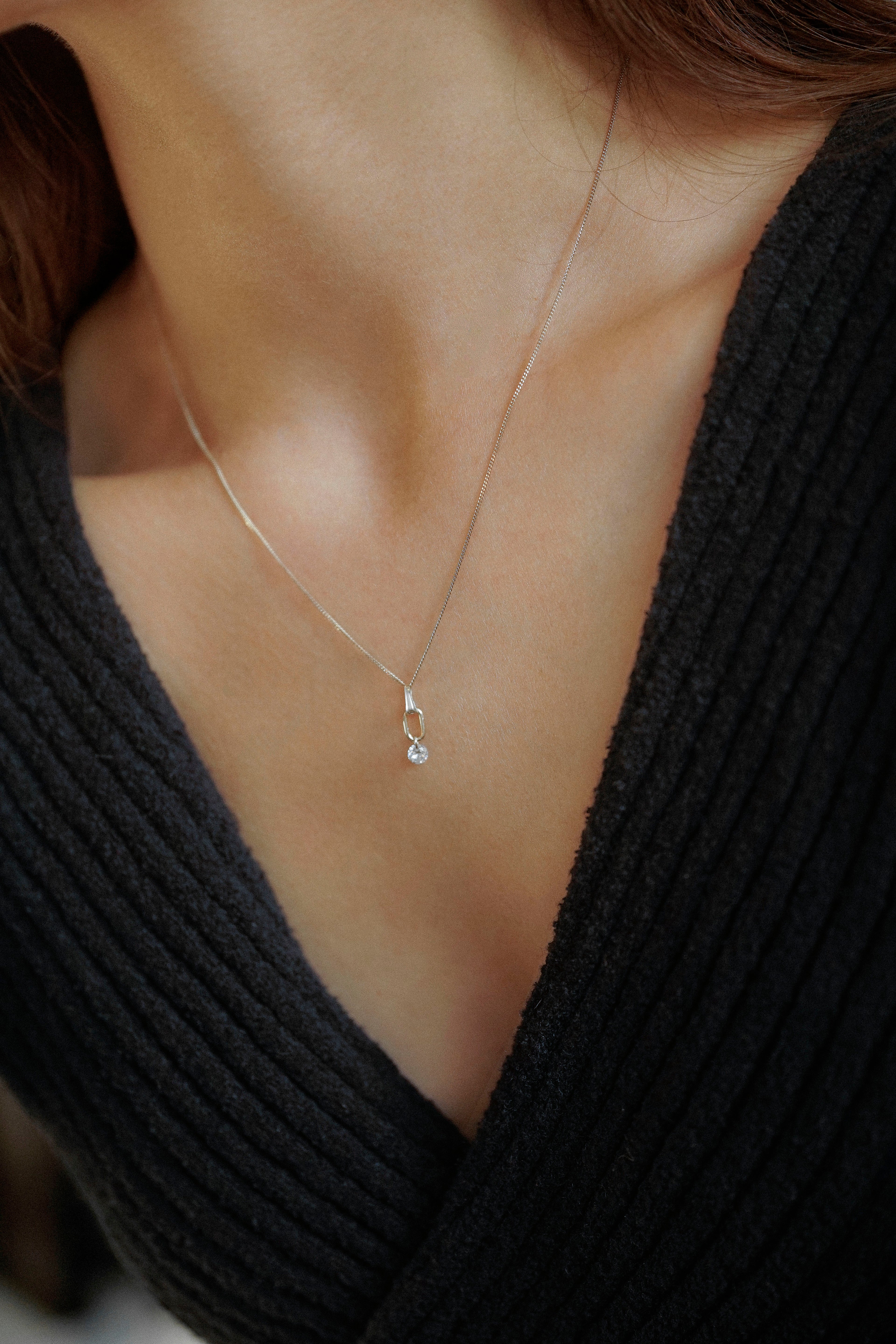 Rectangle Charm Cubic Zirconia Drop Necklace