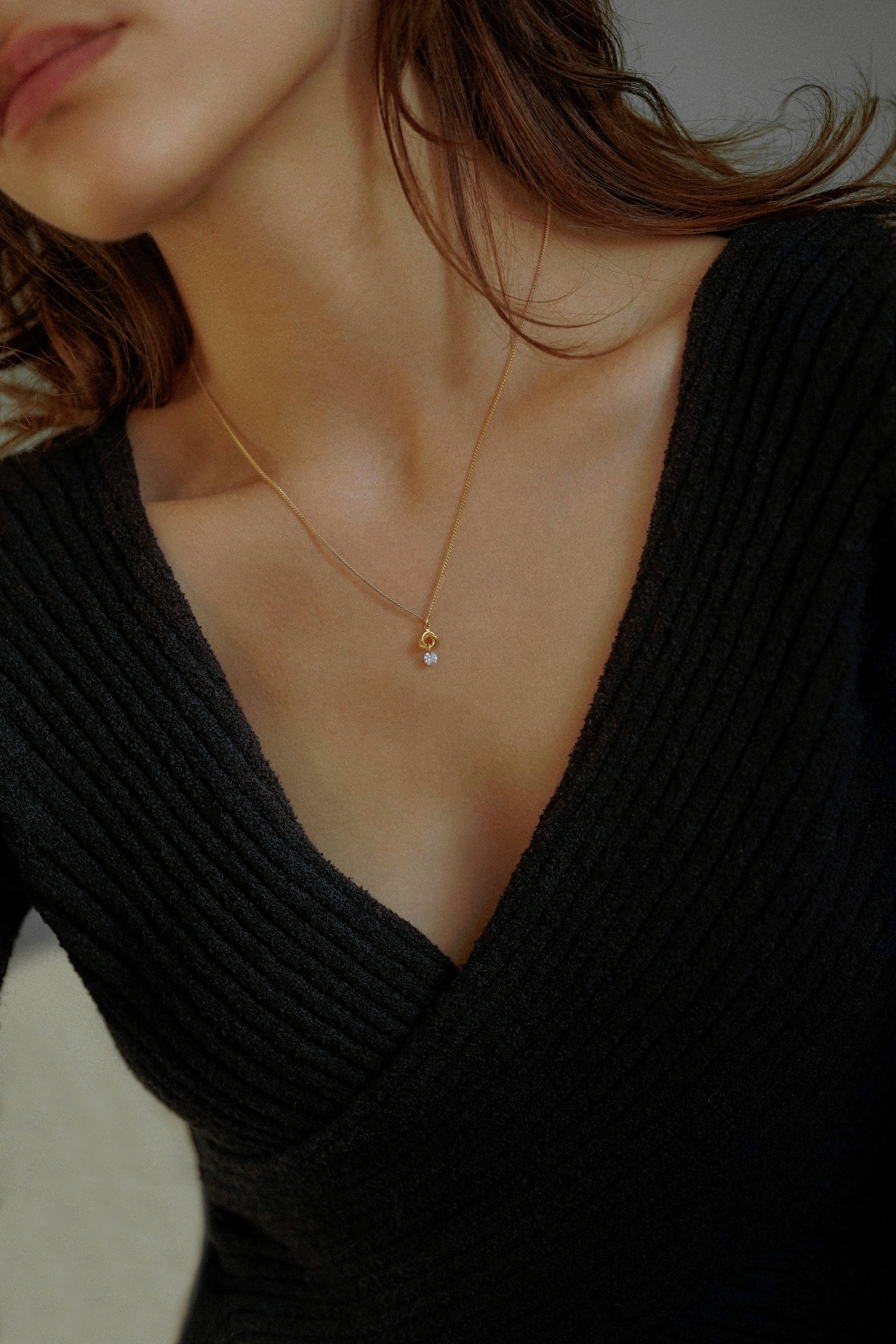 Cubic Zirconia Love Knot Charm Necklace