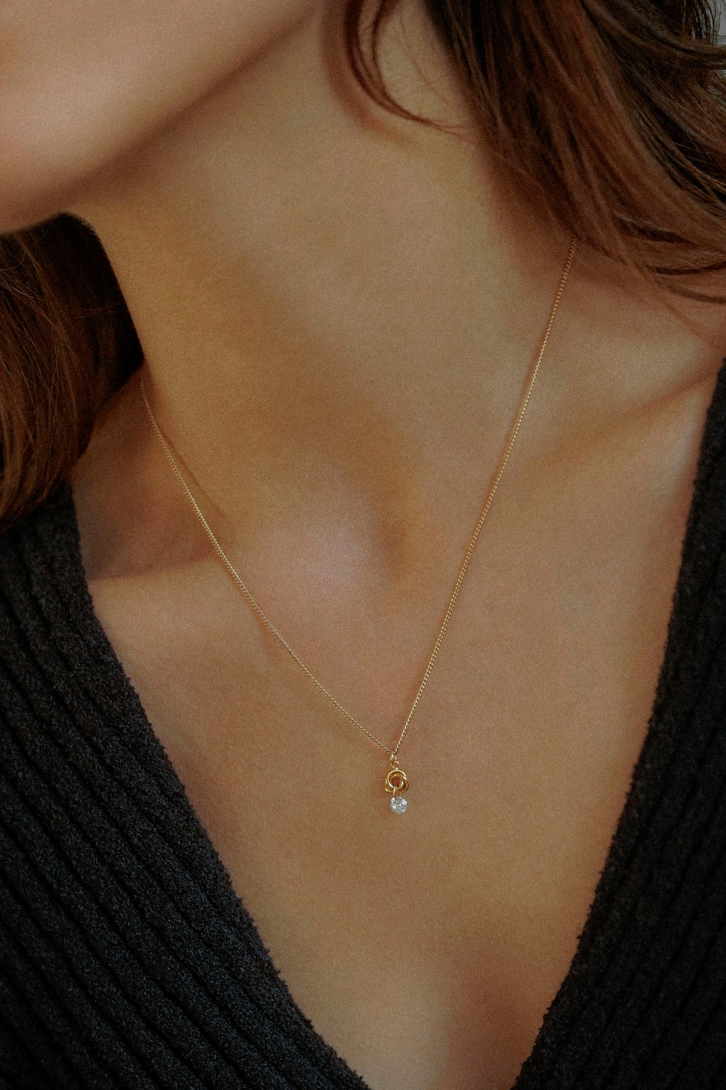 Cubic Zirconia Love Knot Charm Necklace