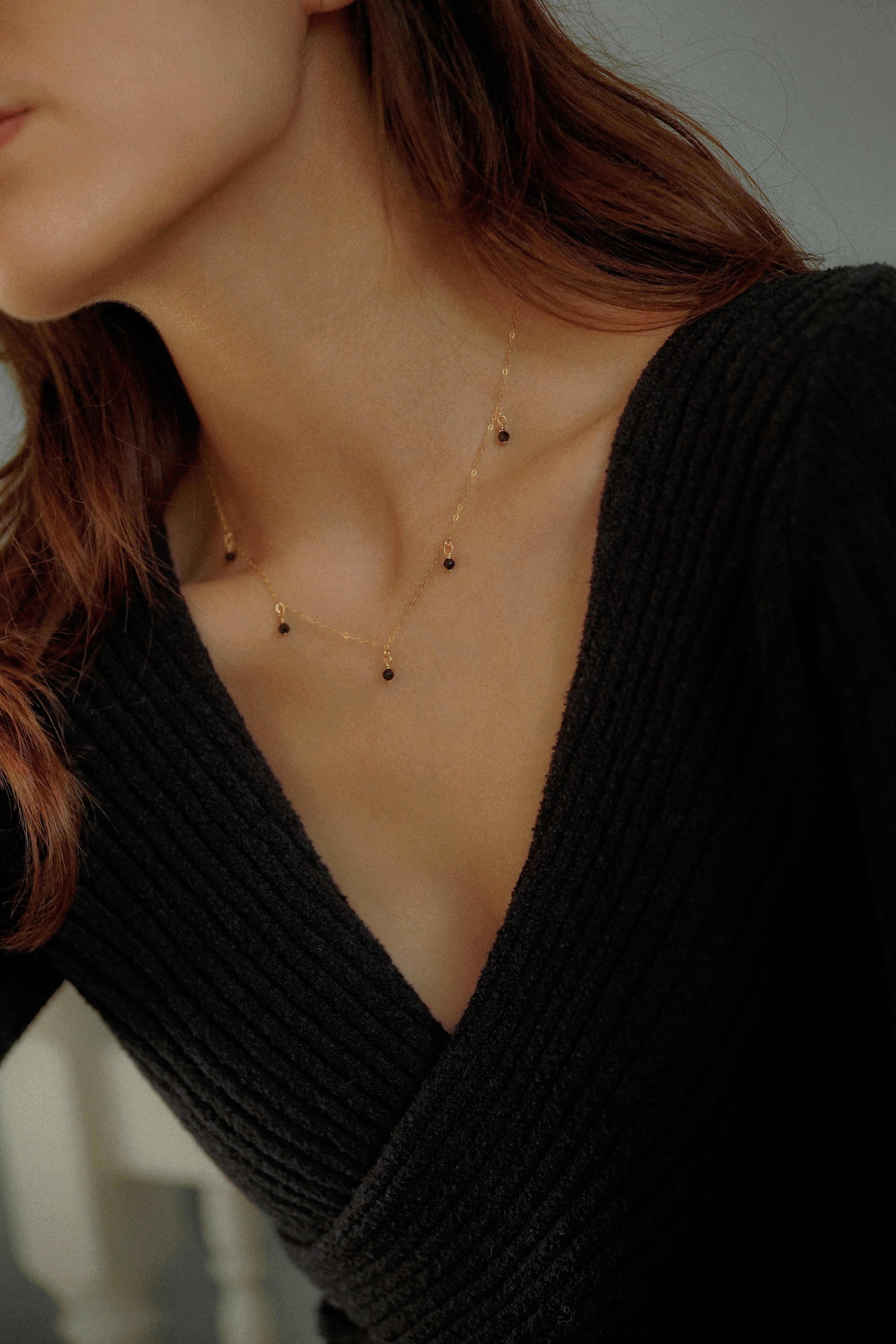 Black Bead Drop Necklace