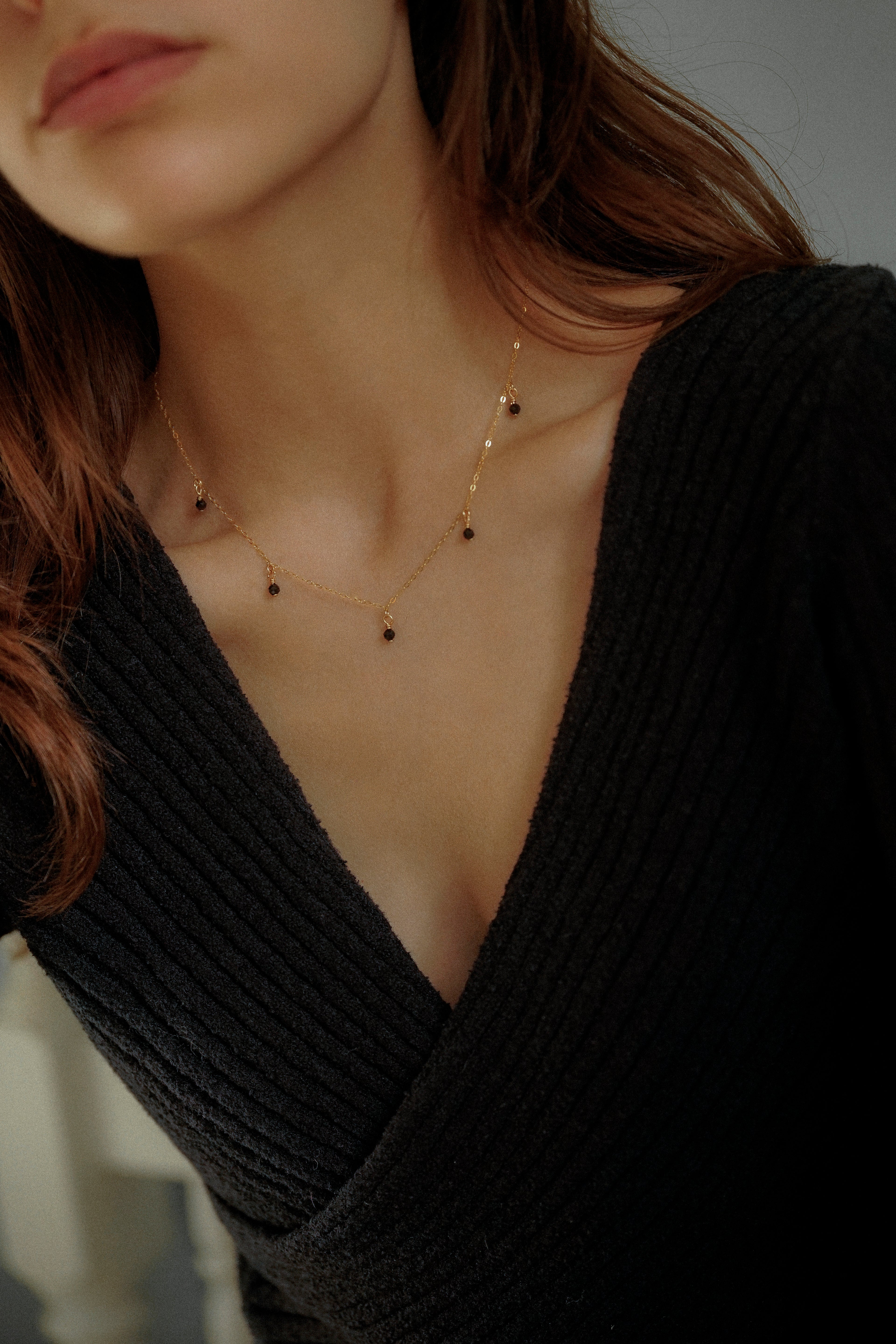 Black Bead Drop Necklace