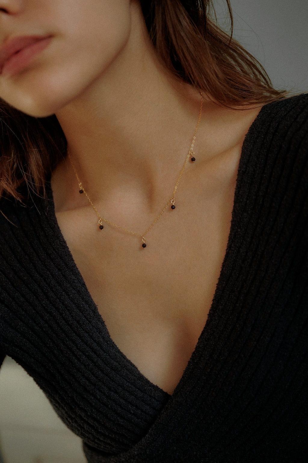 Black Bead Drop Necklace