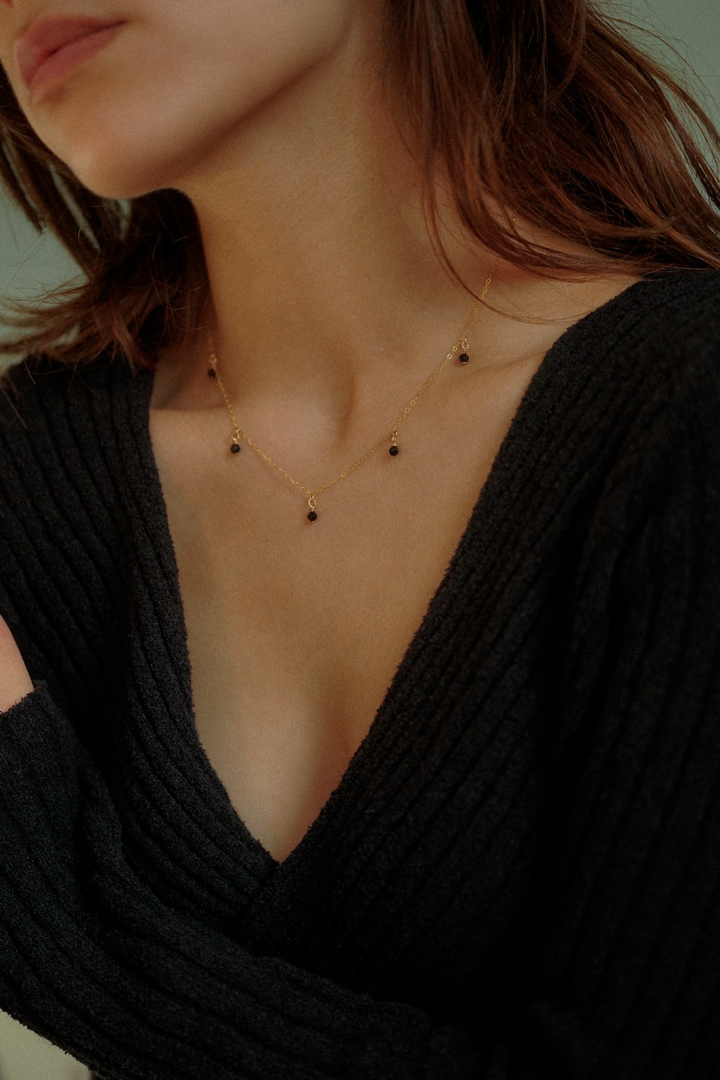Black Bead Drop Necklace