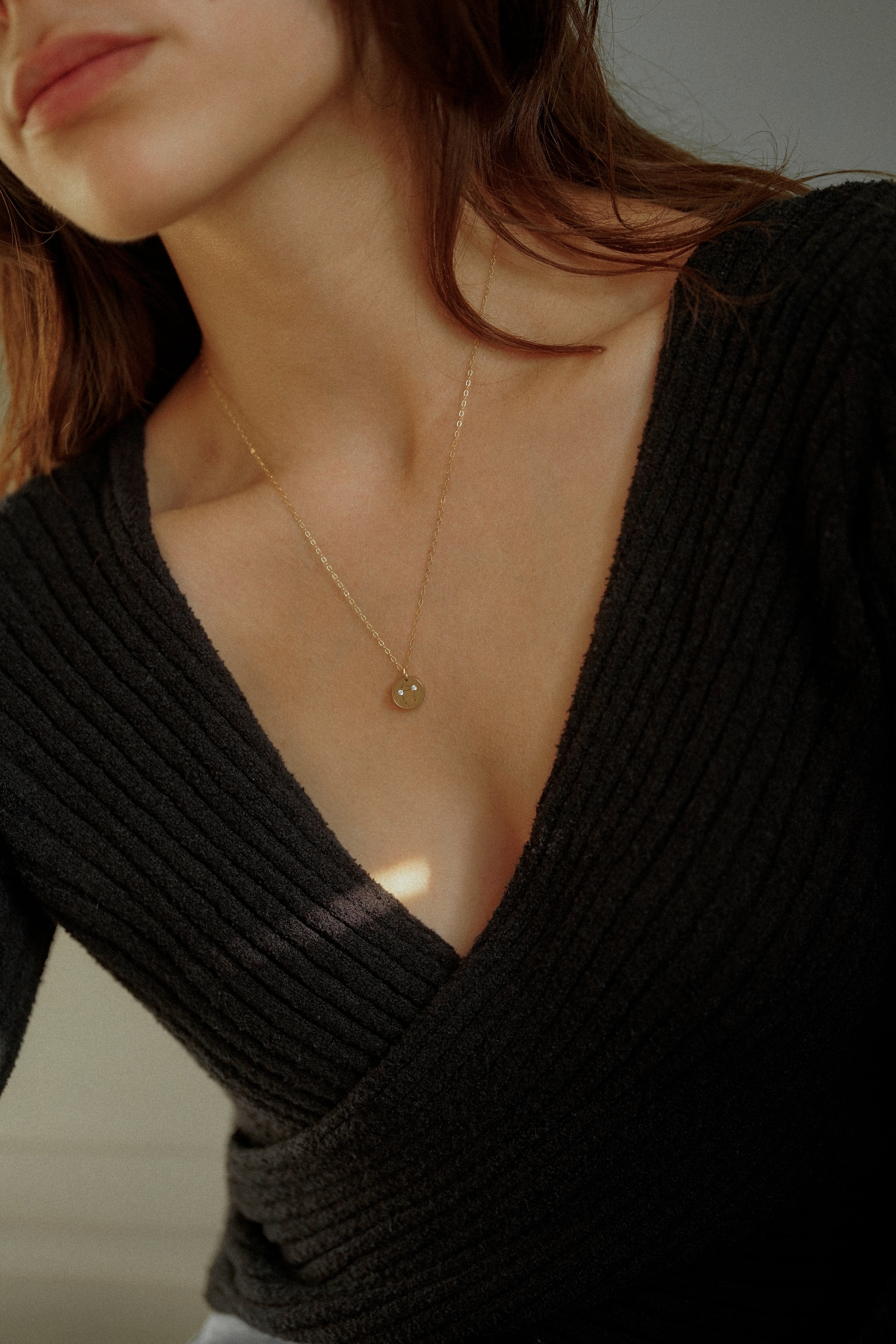 Star Sign Cubic Zirconia Disc Necklace