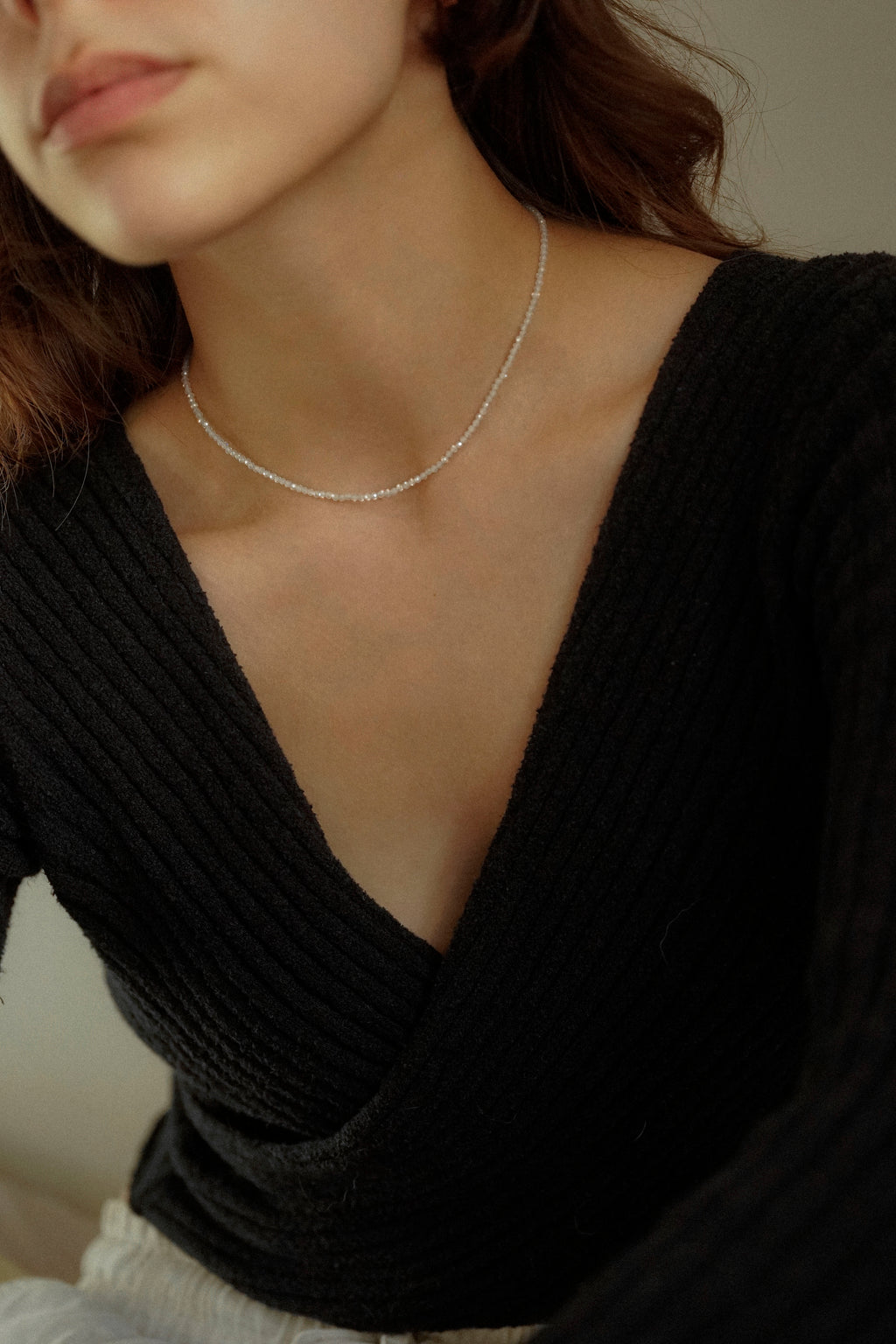 White Faceted Gemstone Bead Necklace