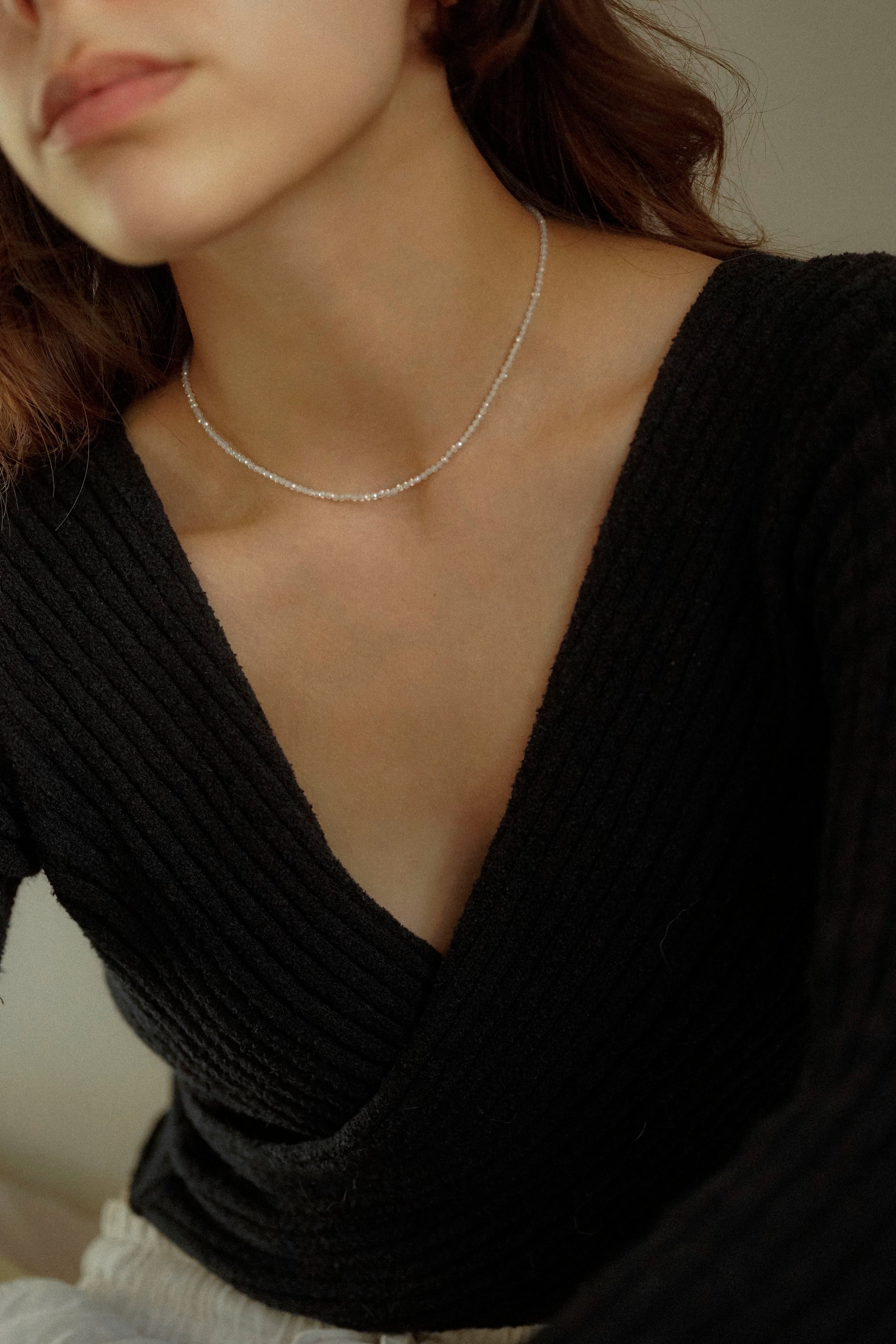 White Faceted Gemstone Bead Necklace