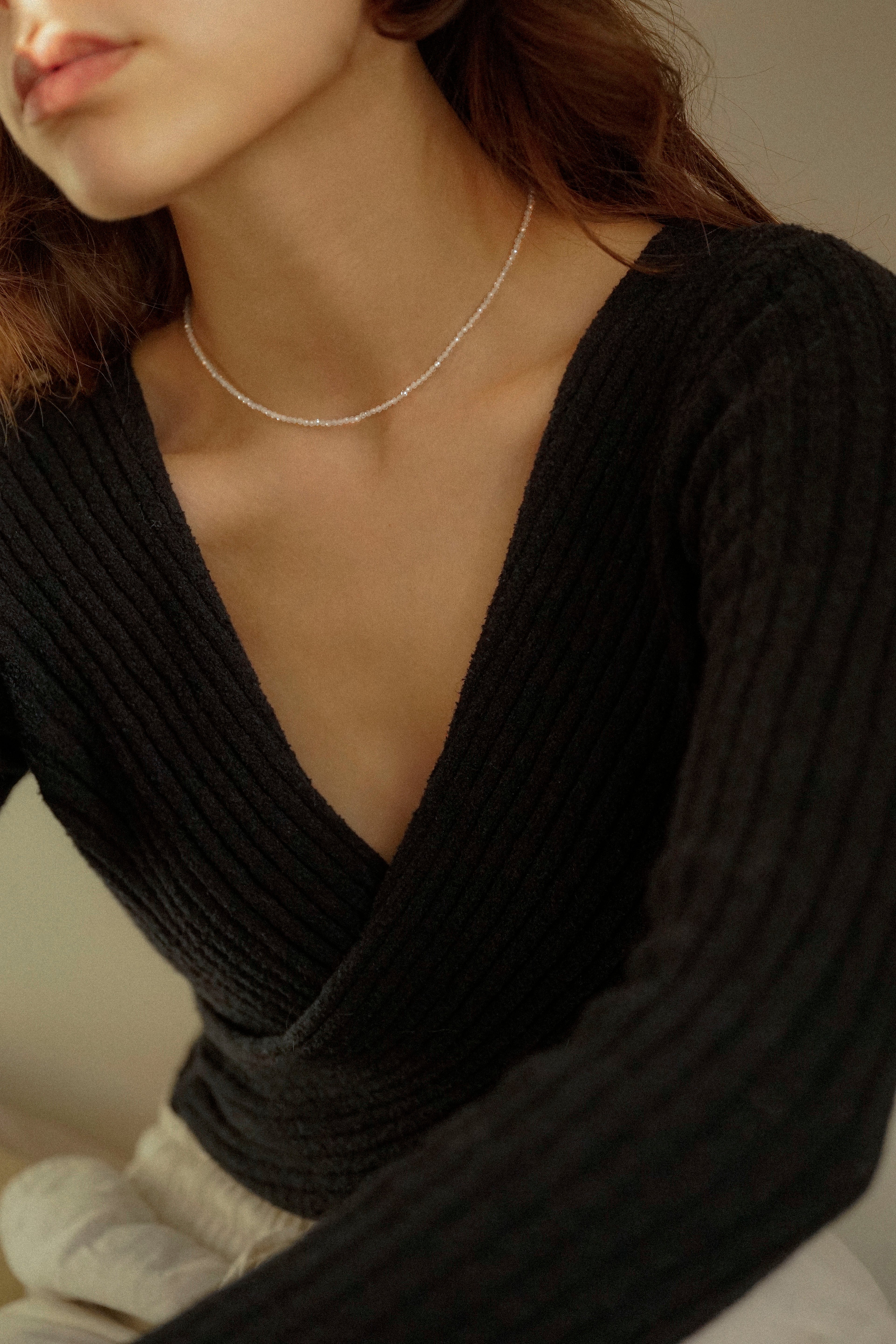 White Faceted Gemstone Bead Necklace