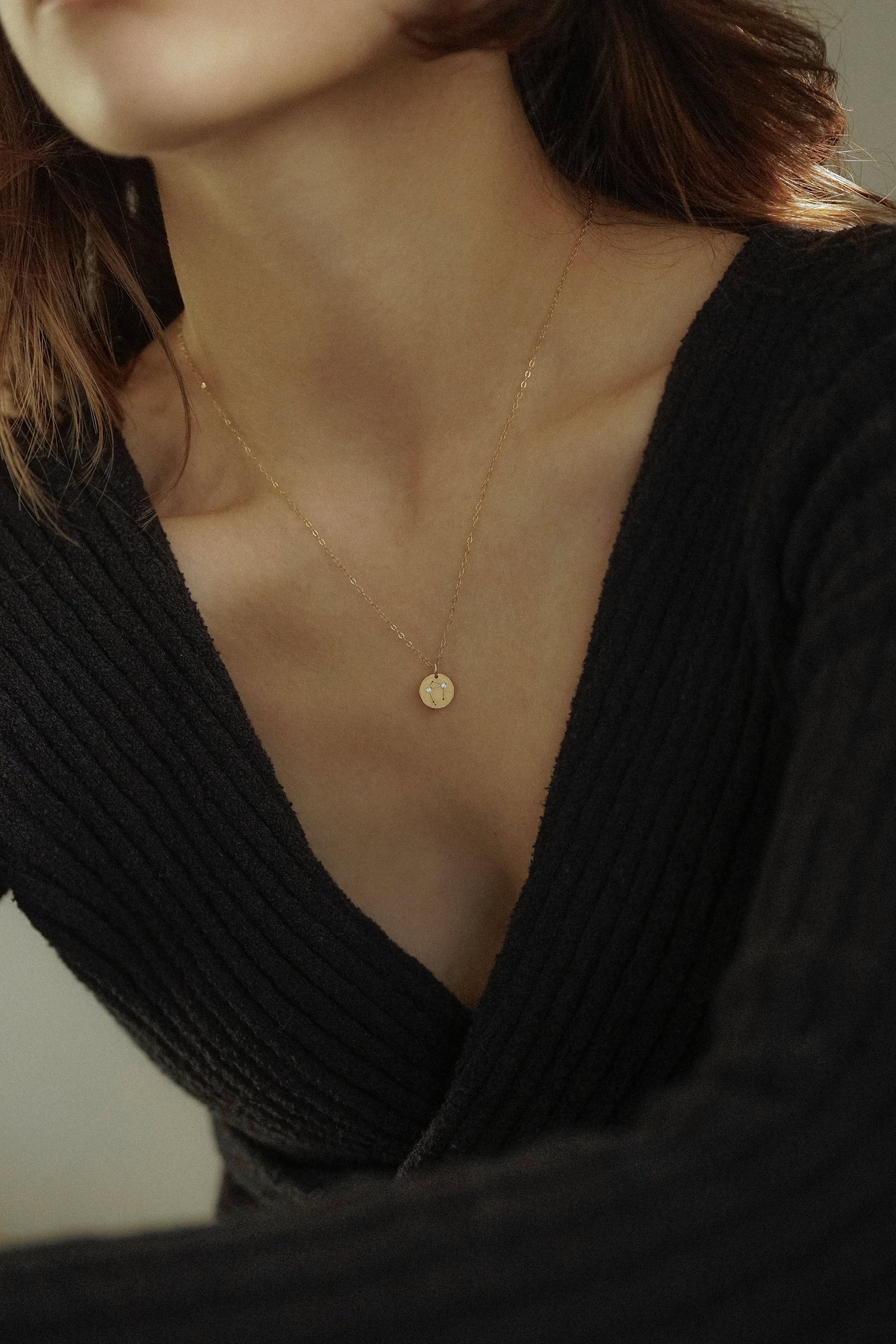 Star Sign Cubic Zirconia Disc Necklace