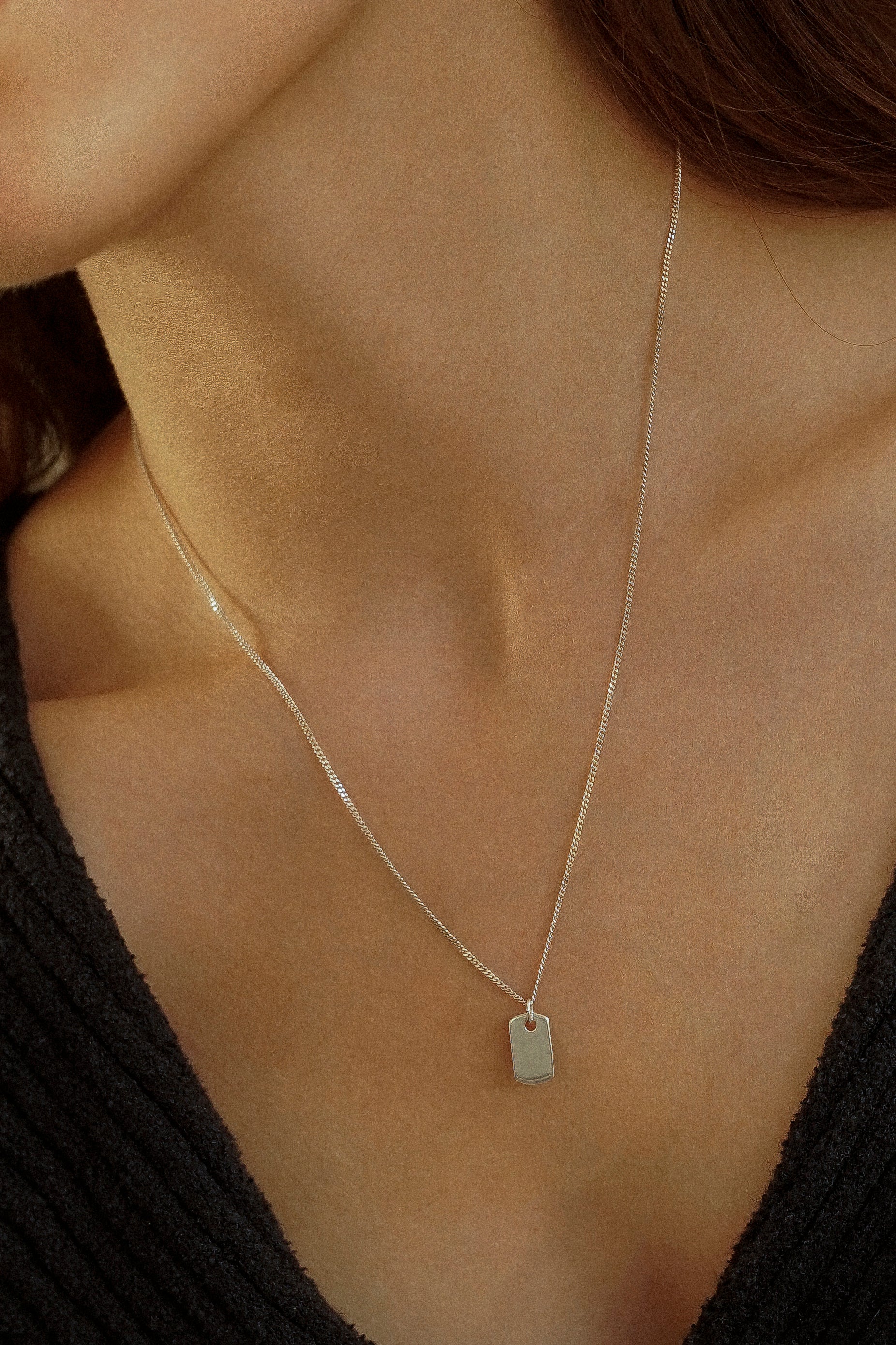 Rectangle Tag Charm Necklace