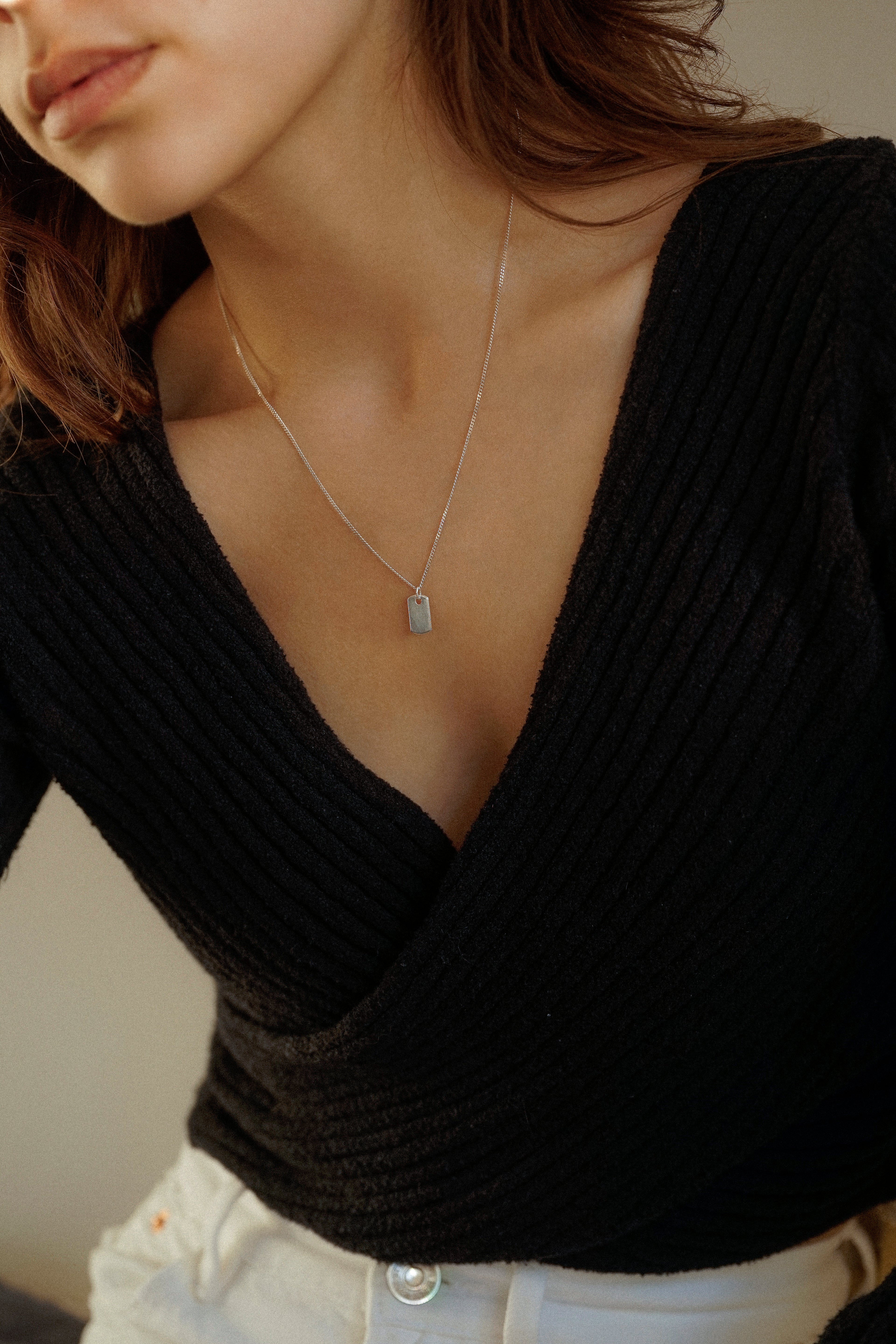 Rectangle Tag Charm Necklace