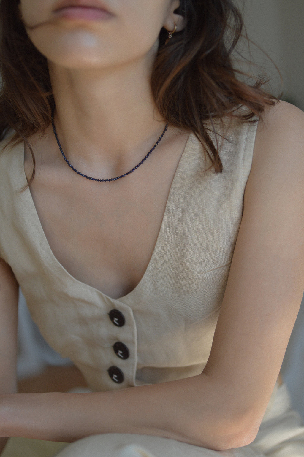 Navy Dark Blue Faceted Beaded Necklace