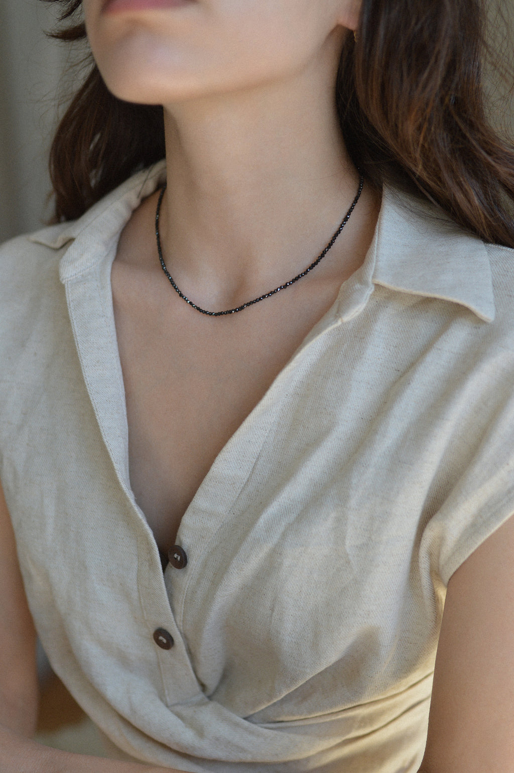 Black Faceted Gemstone Beaded Necklace