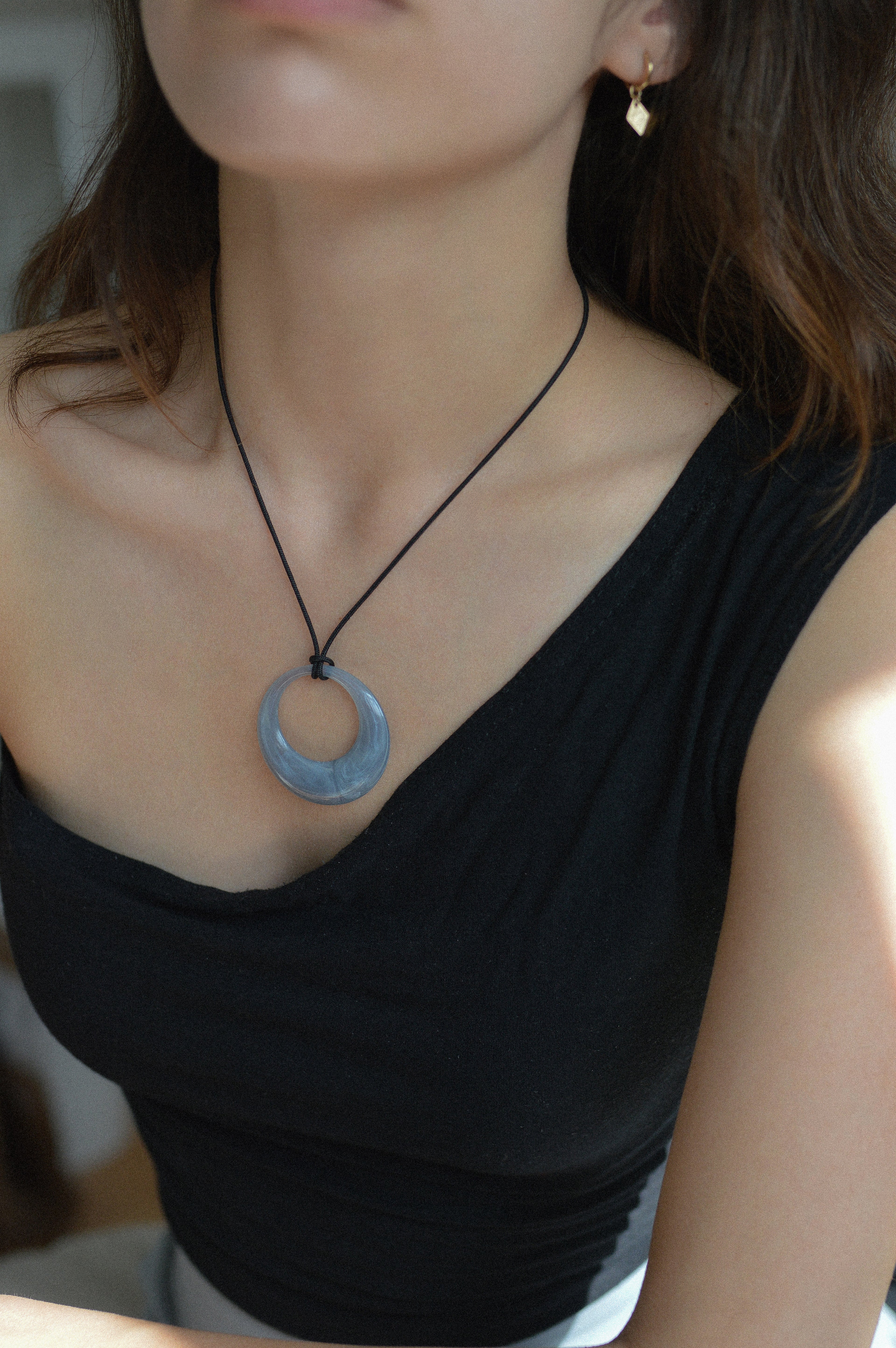 Pale Blue Marbled Resin Pendant Necklace