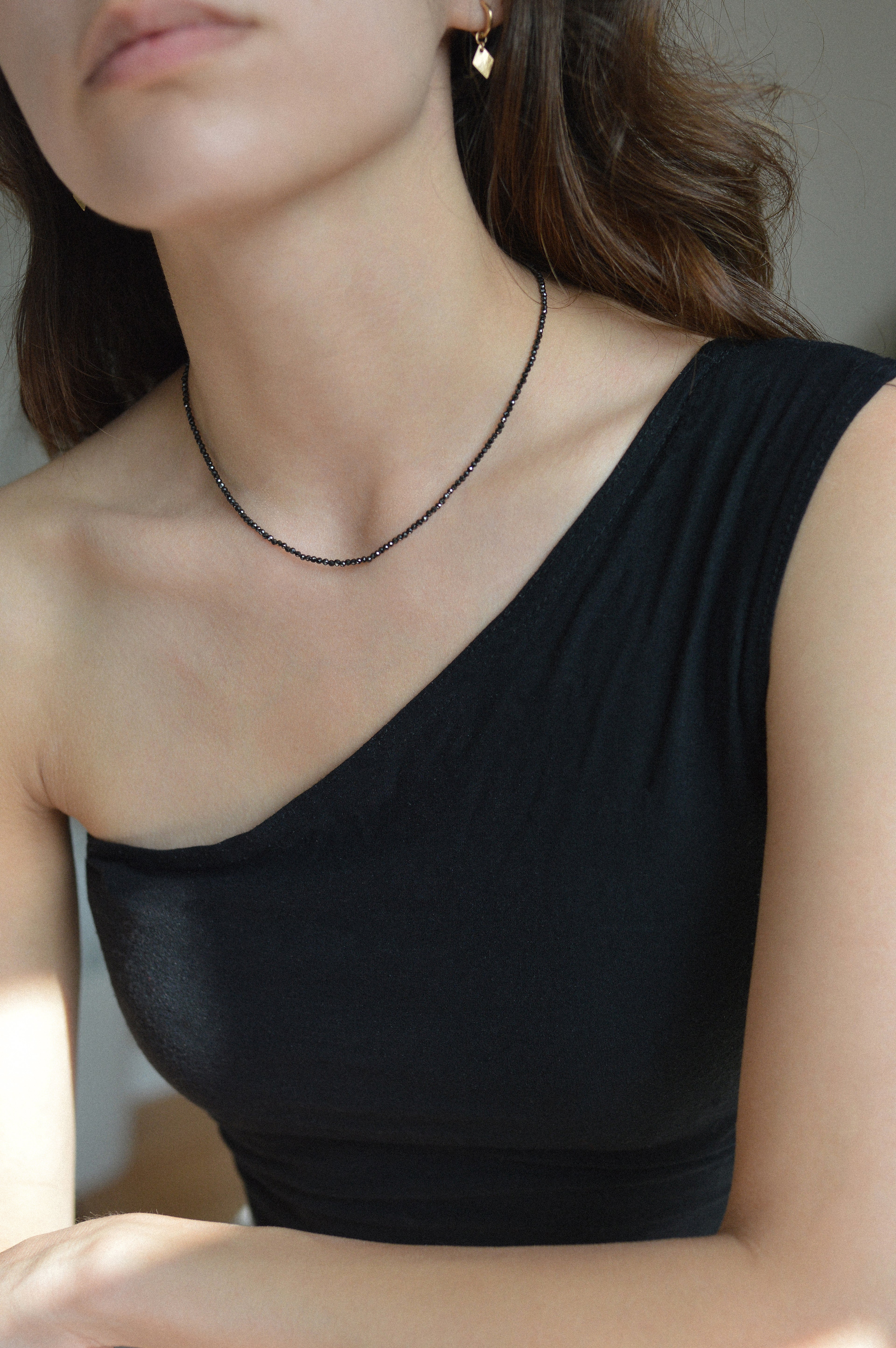 Black Faceted Gemstone Beaded Necklace