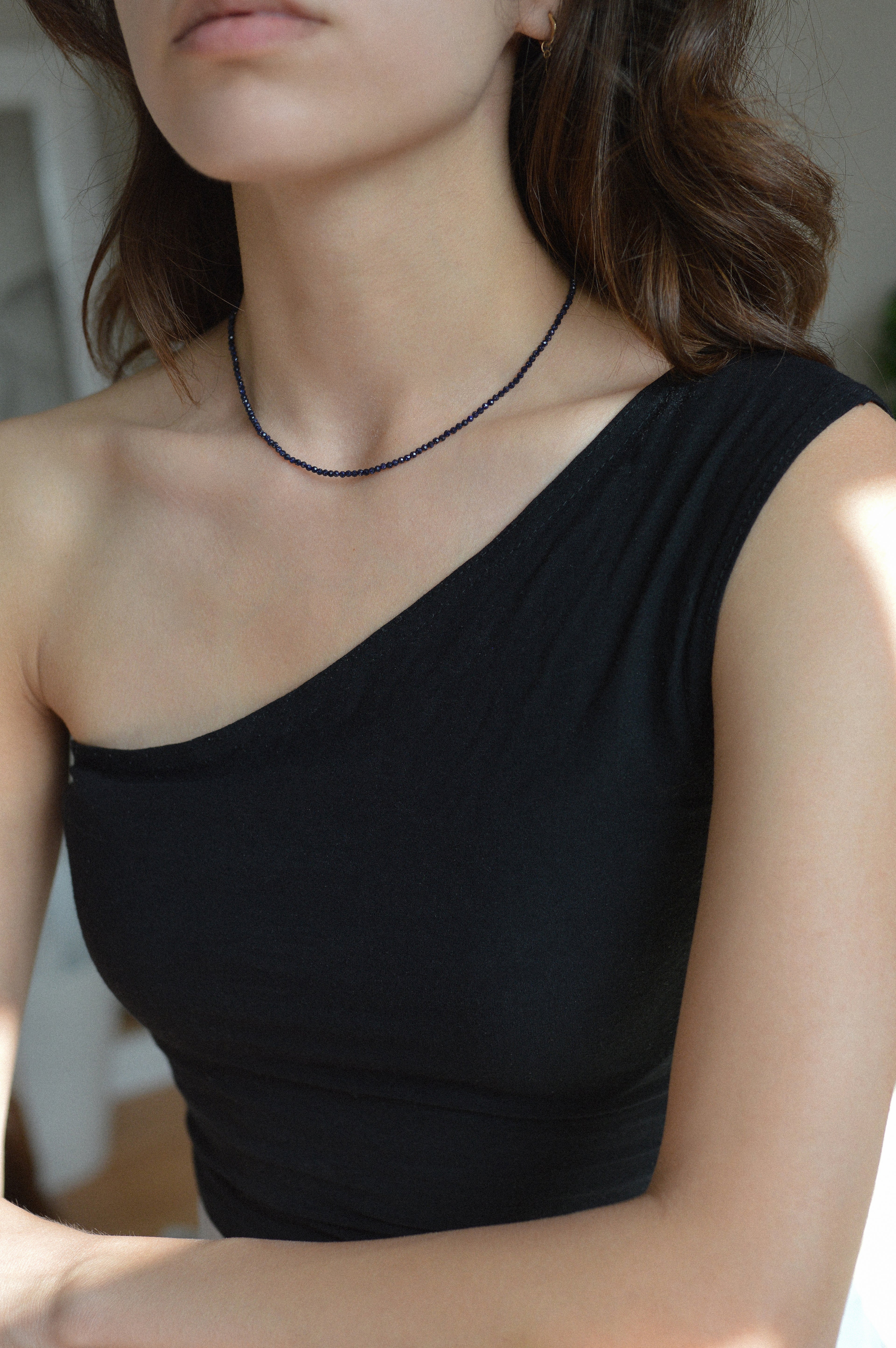 Navy Dark Blue Faceted Beaded Necklace