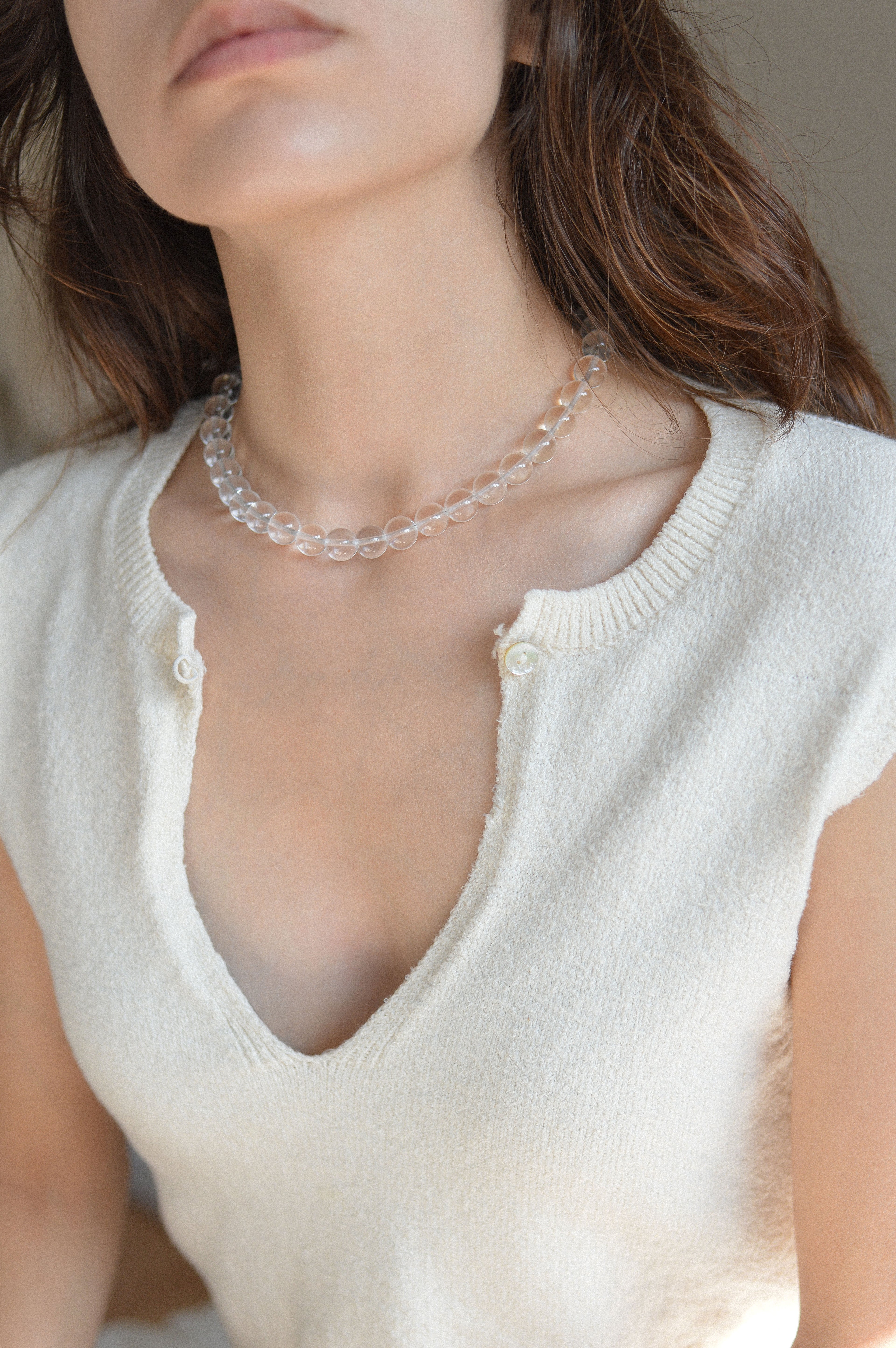 Crystal Quartz Gemstone Bead Necklace