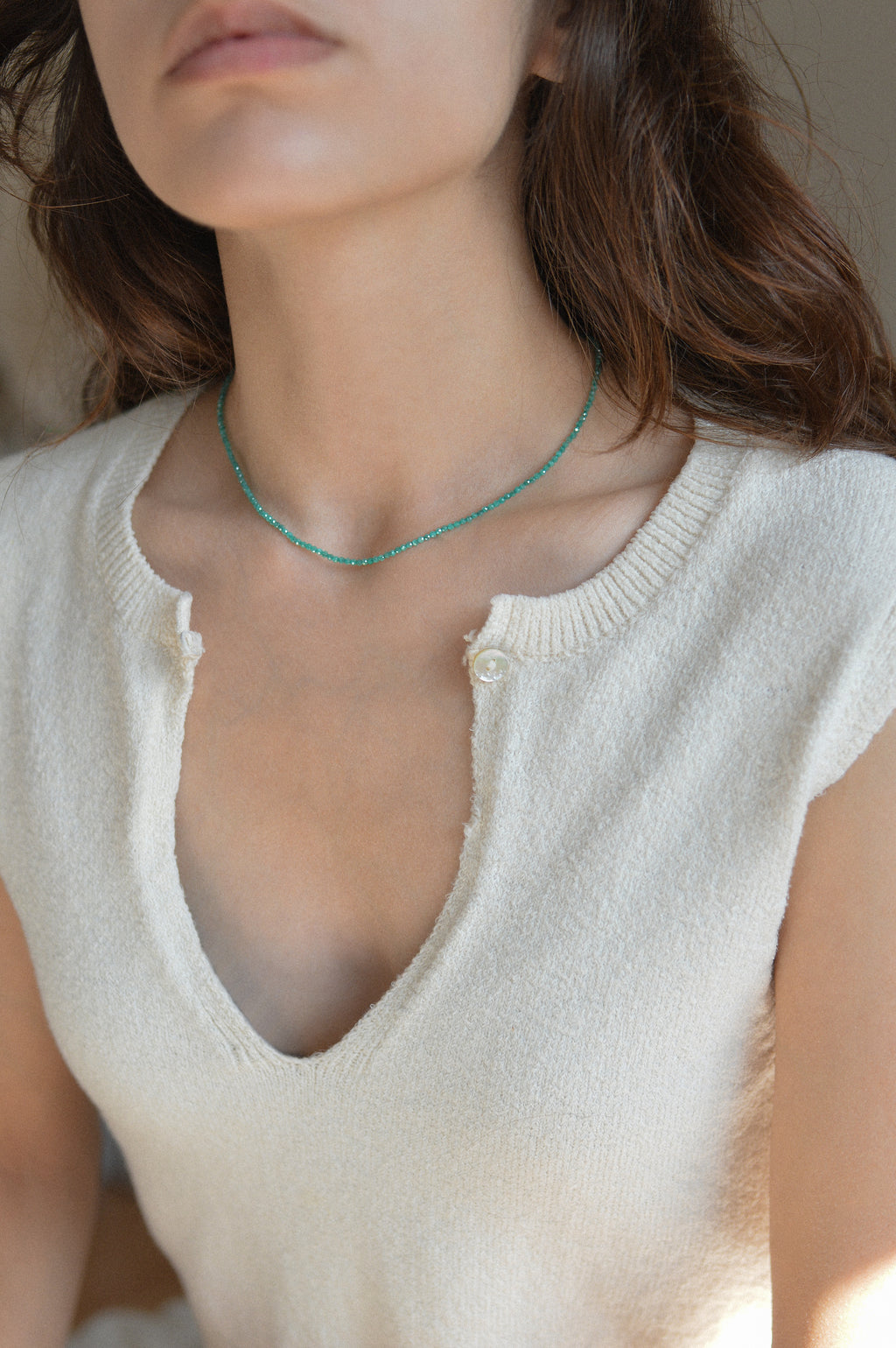 Aqua Green Faceted Gemstone Bead Necklace