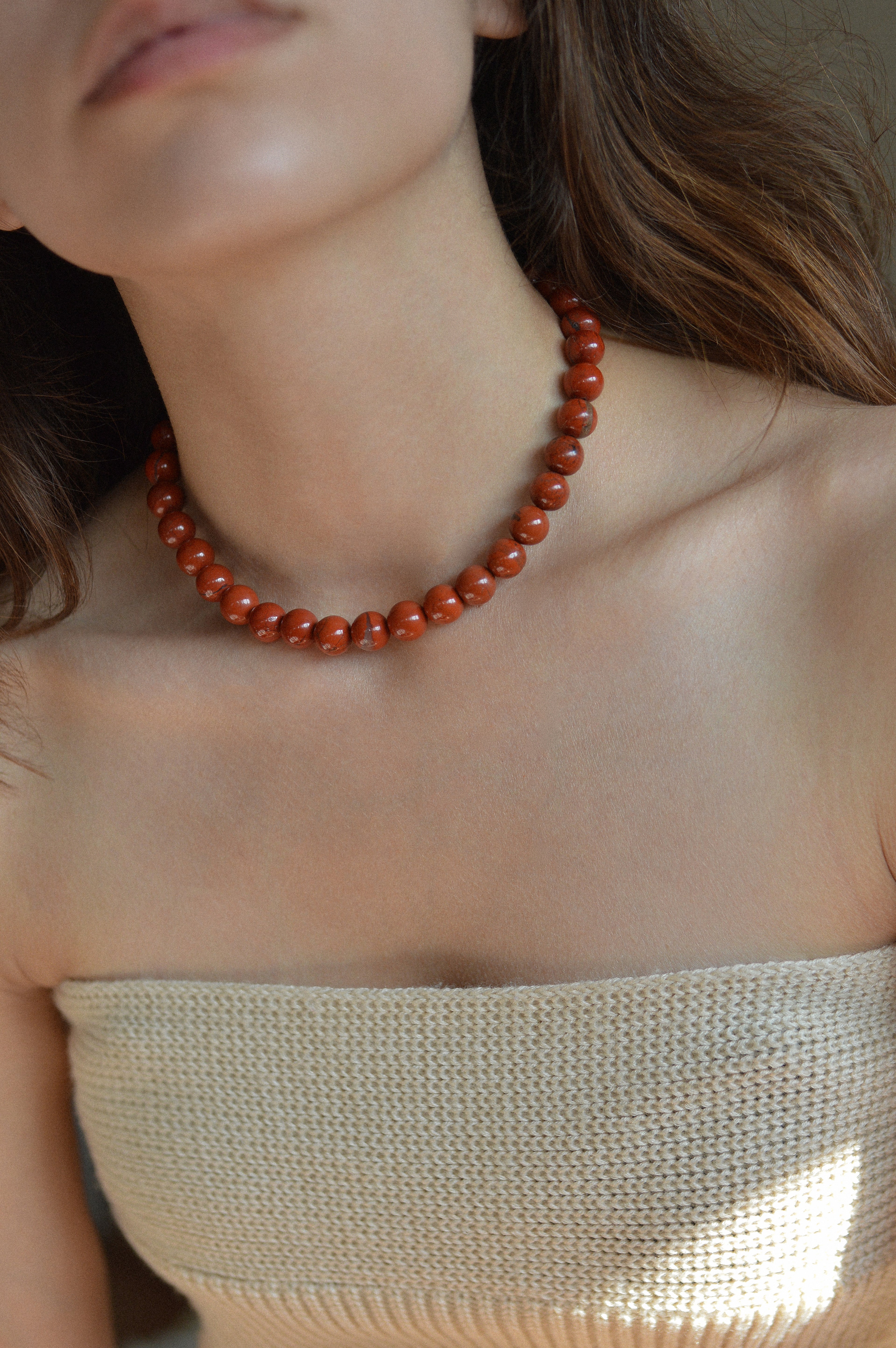 Jasper Red Gemstone Bead Necklace