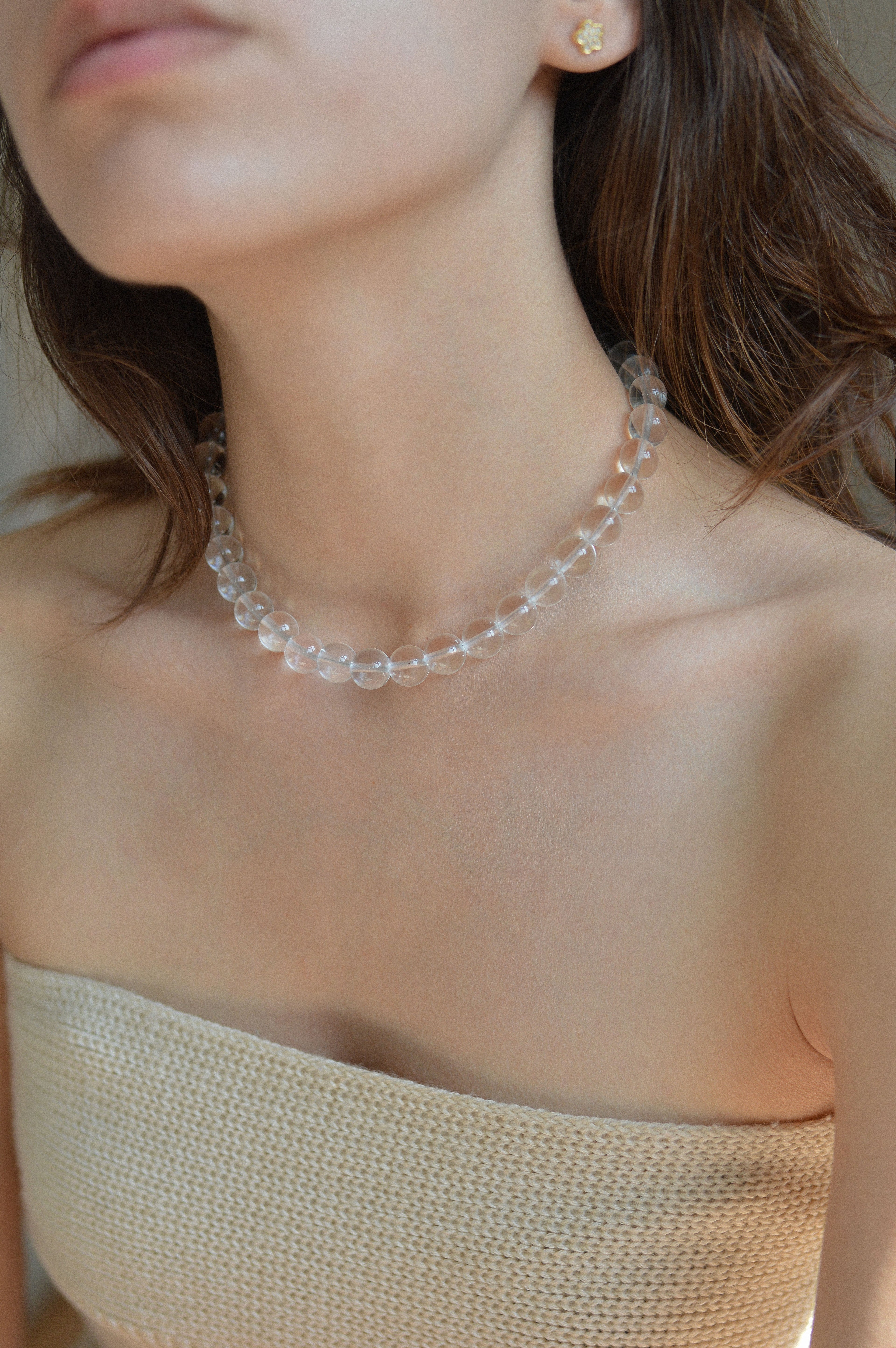 Crystal Quartz Gemstone Bead Necklace