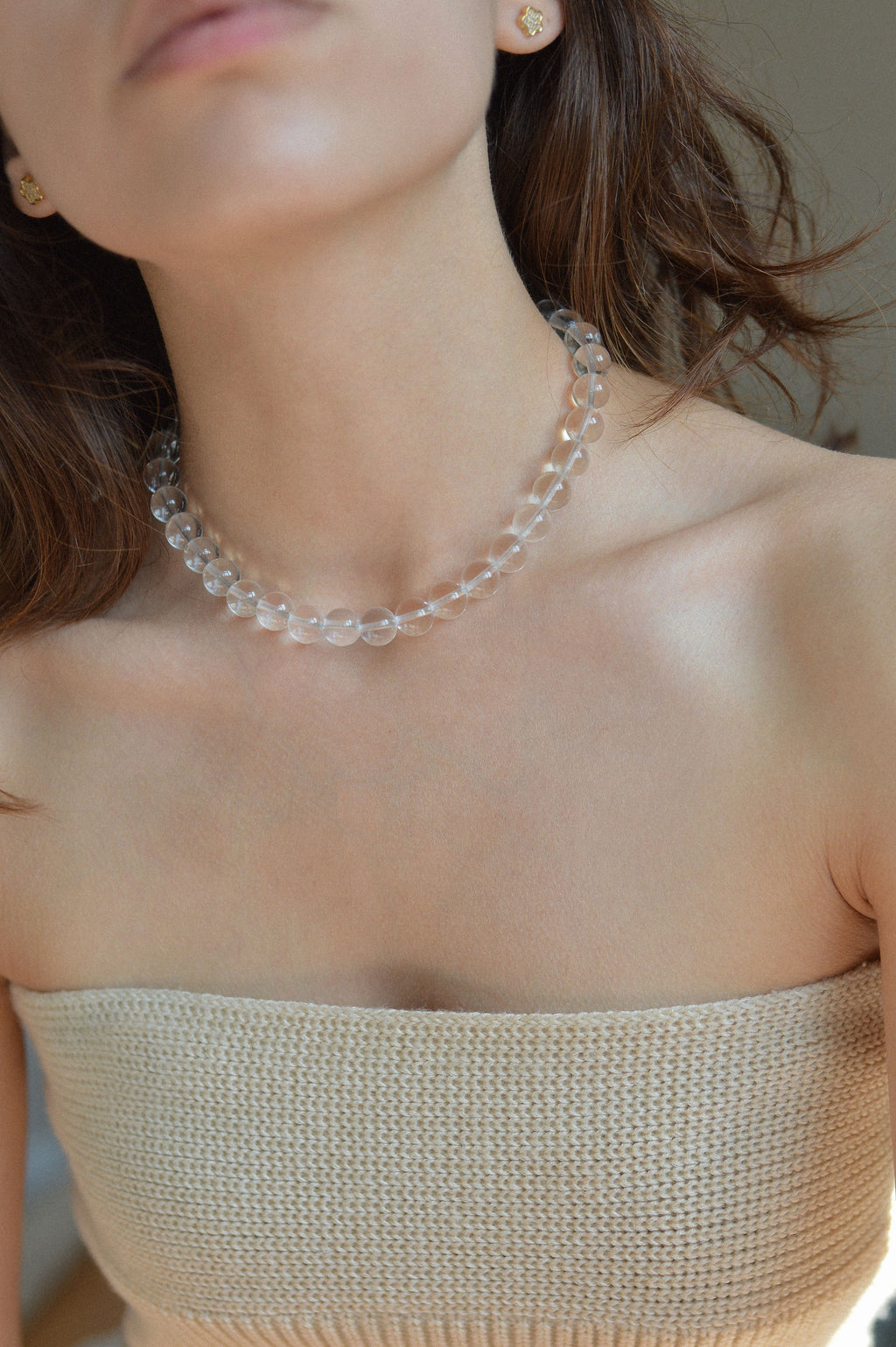 Crystal Quartz Gemstone Bead Necklace