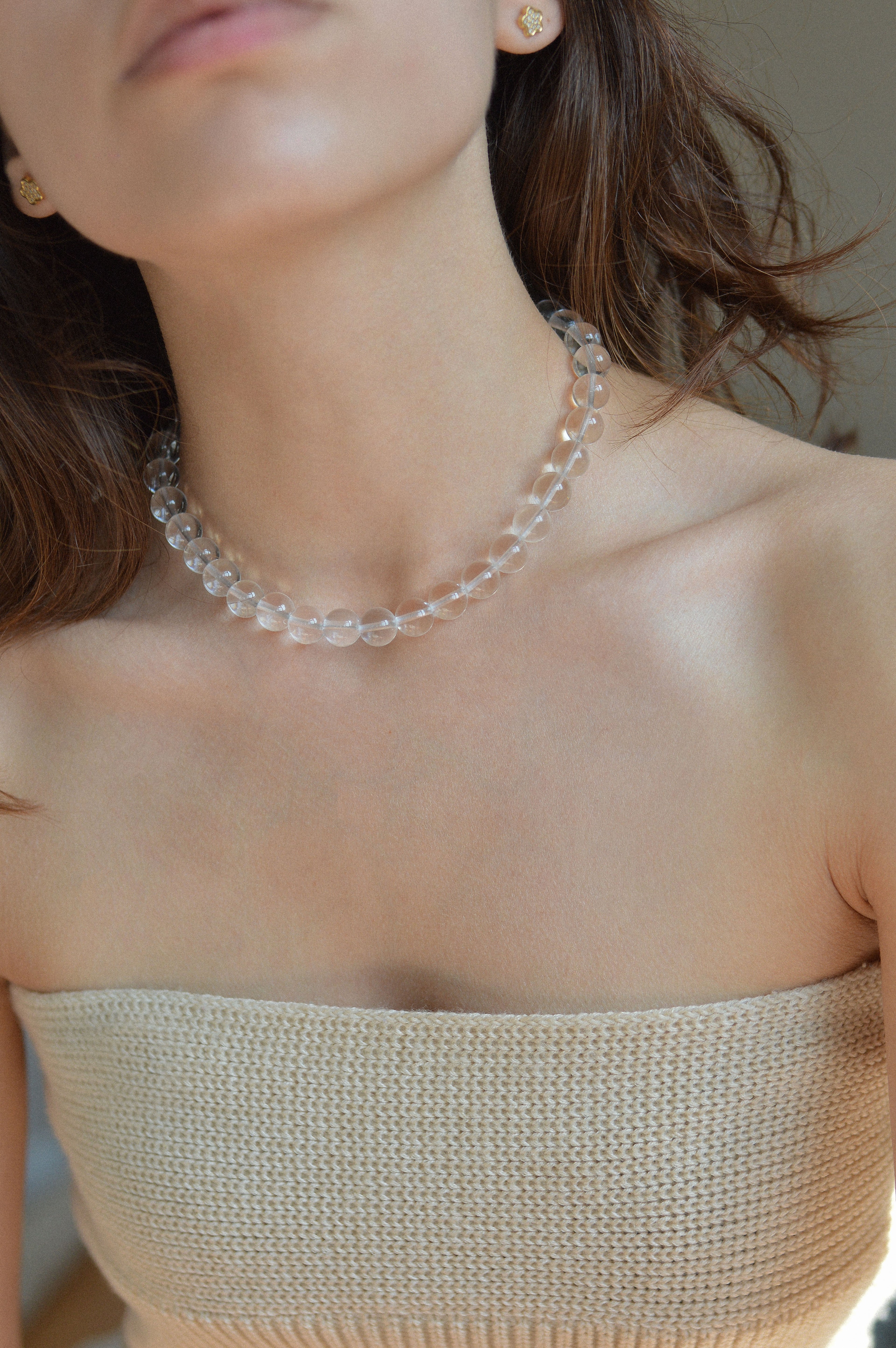 Crystal Quartz Gemstone Bead Necklace