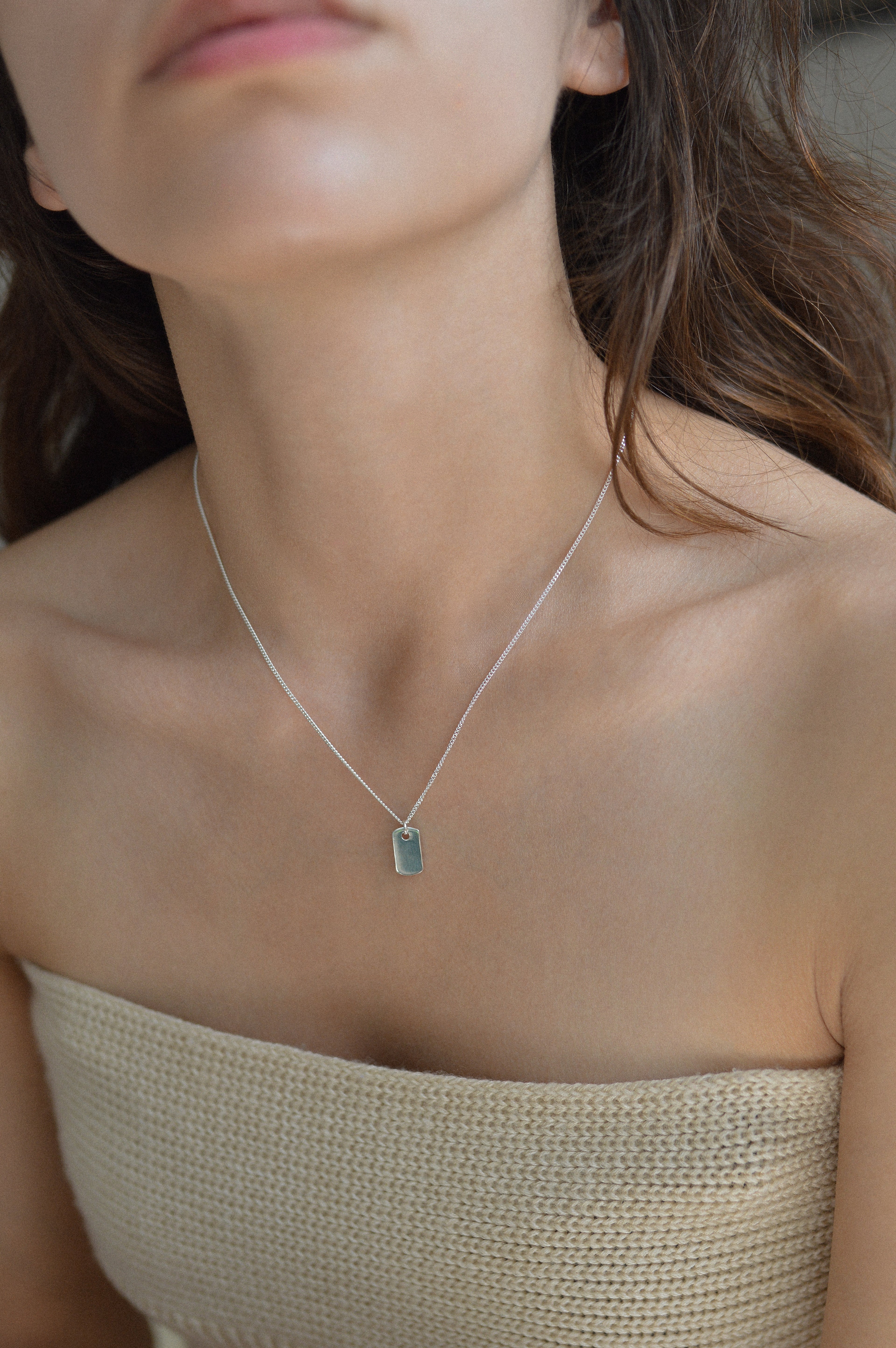 Rectangle Tag Charm Necklace