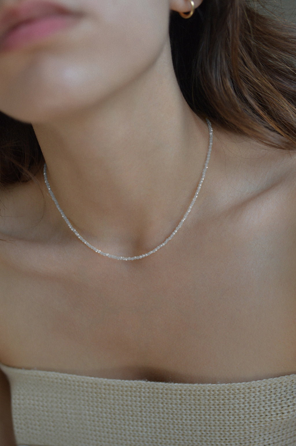 White Faceted Gemstone Bead Necklace