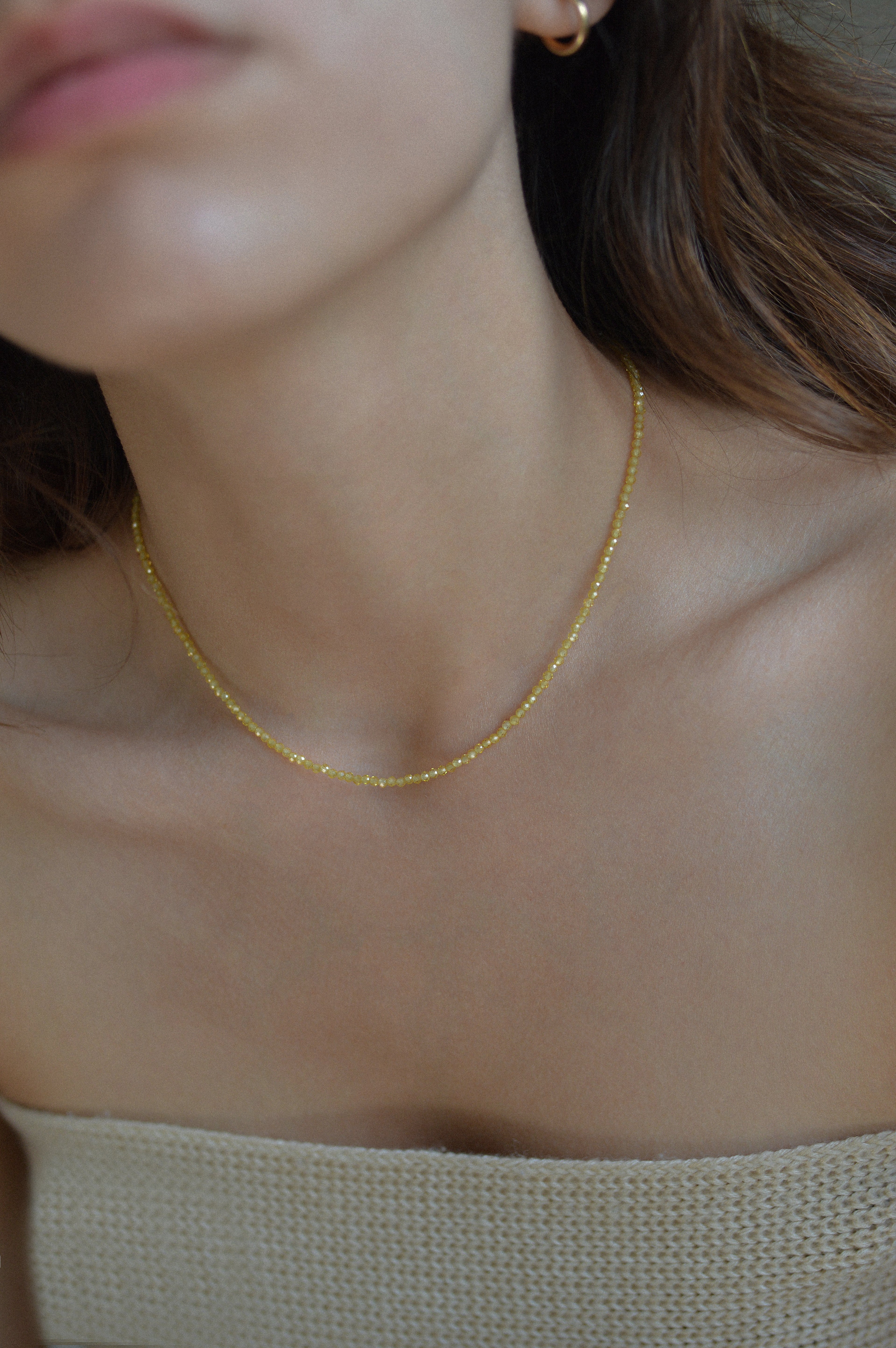 Yellow Faceted Gemstone Bead Necklace