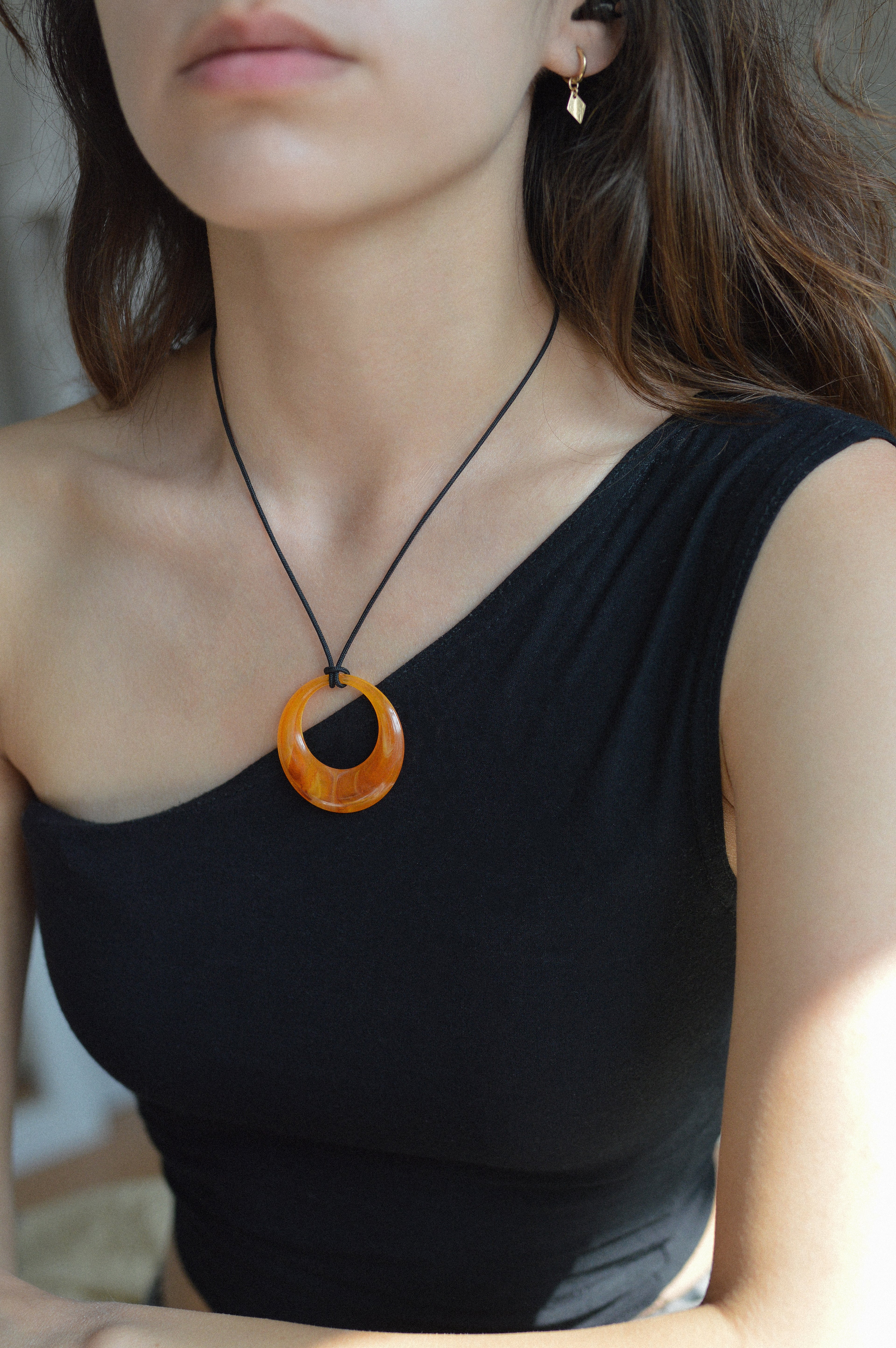 Orange Marbled Resin Pendant Necklace